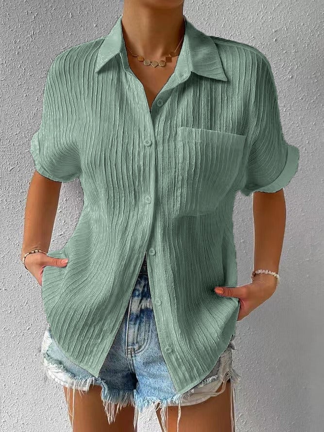 Women's Button Placket Casual Cotton Shirt