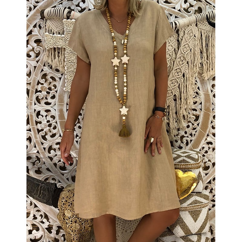Women's Dress Summer Linen Dresses Casual V Neck Midi Dress
