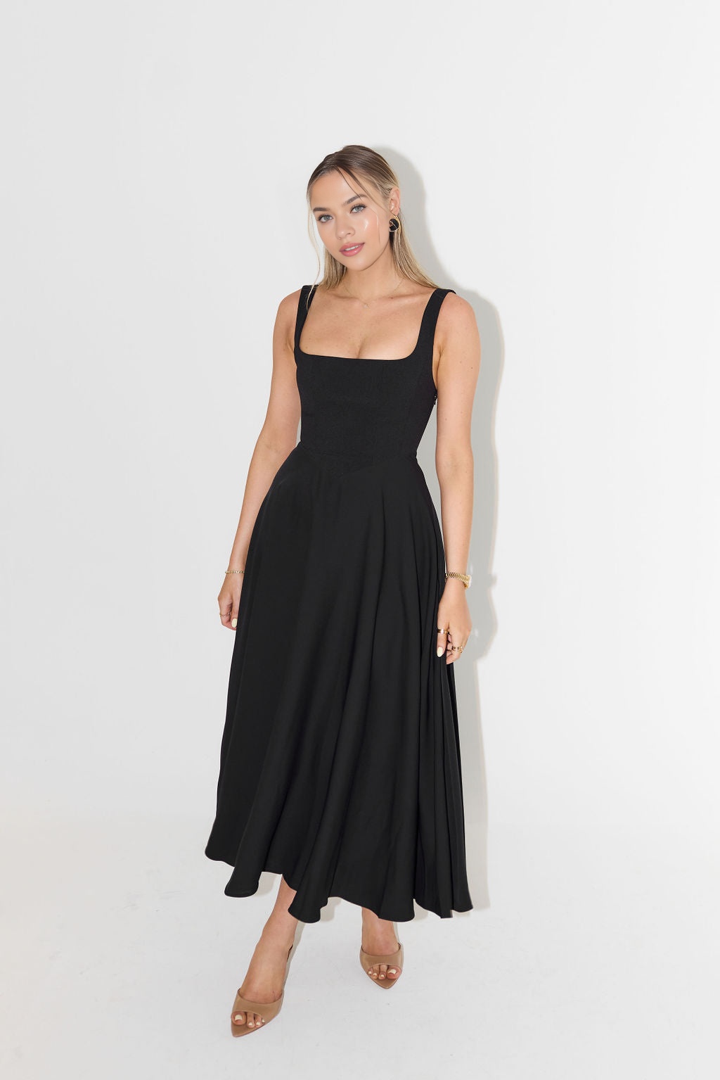 Muse Low Waist Square Neck Midi Dress