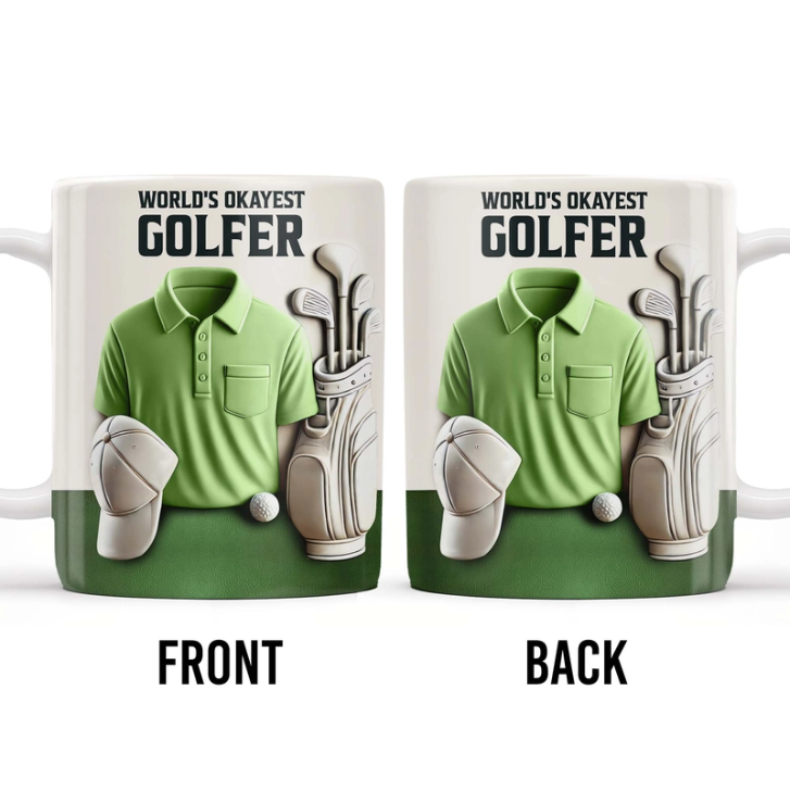 World's Okayest Golfer, Golf Shirt, Golf Clubs, Golf Cap - Personalized Custom Coffee Mug 