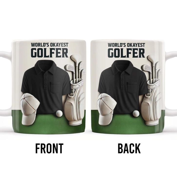 World's Okayest Golfer, Golf Shirt, Golf Clubs, Golf Cap - Personalized Custom Coffee Mug 