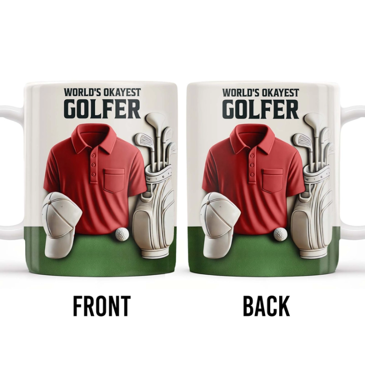 World's Okayest Golfer, Golf Shirt, Golf Clubs, Golf Cap - Personalized Custom Coffee Mug 