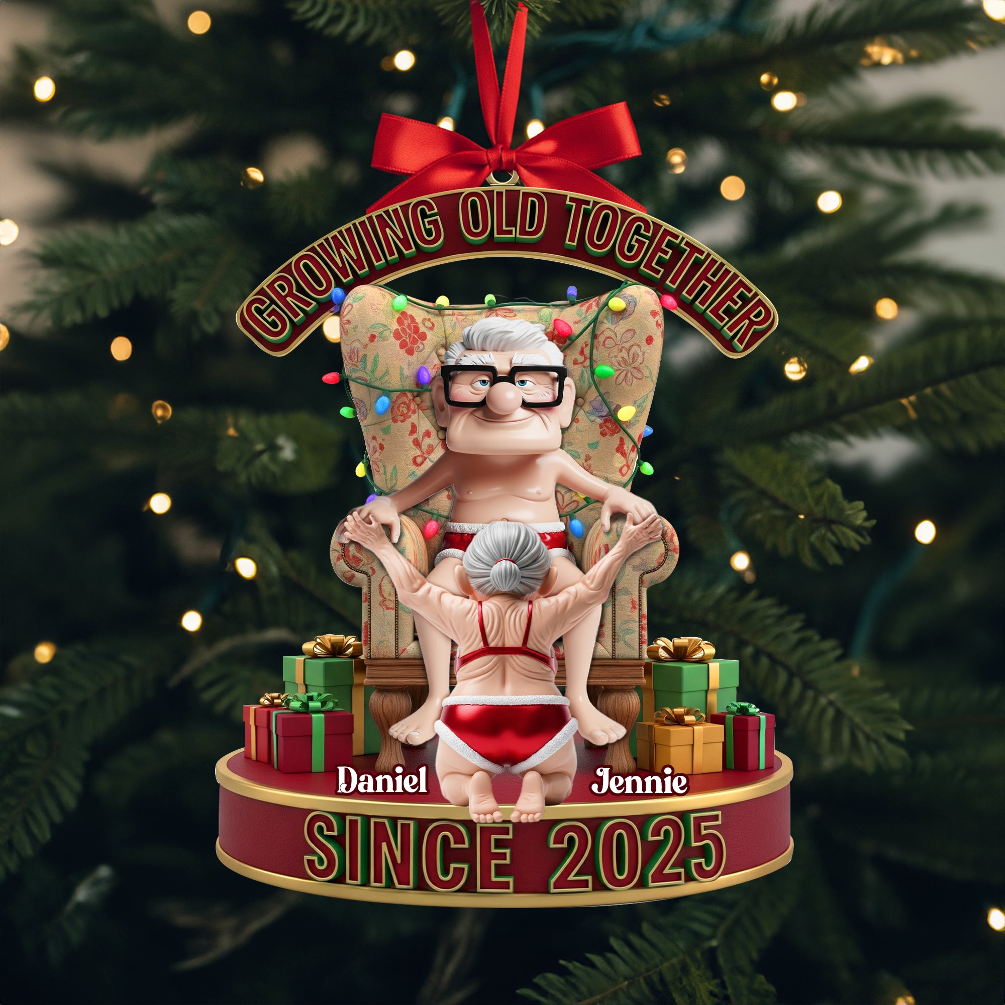 Frisky Old Couple Ornament - Personalized Christmas Gifts For Couples