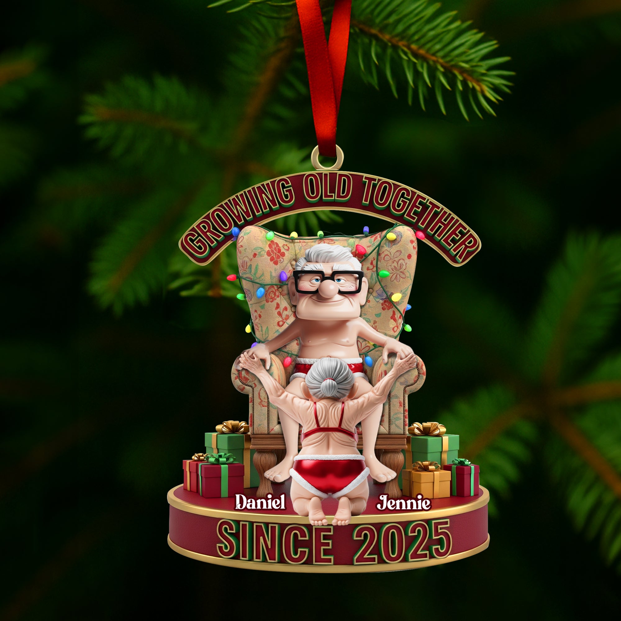 Frisky Old Couple Ornament - Personalized Christmas Gifts For Couples