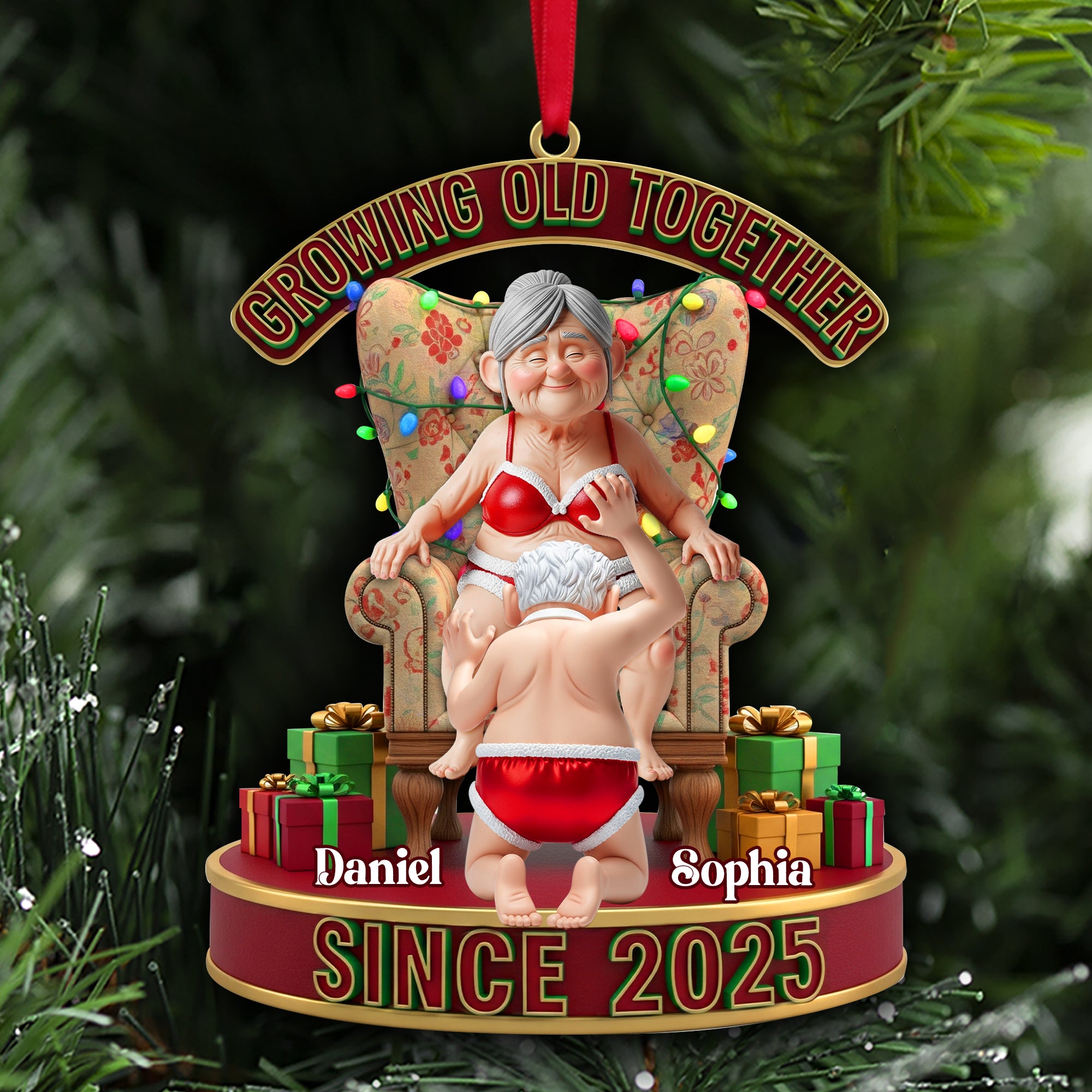 Frisky Old Couple Ornament - Personalized Christmas Gifts For Couples