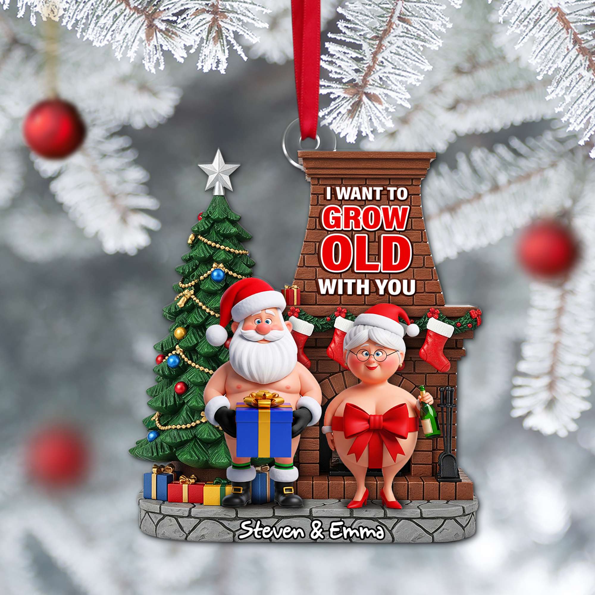 Funny Old Couple Ornament - Personalized Christmas Gift For Couple