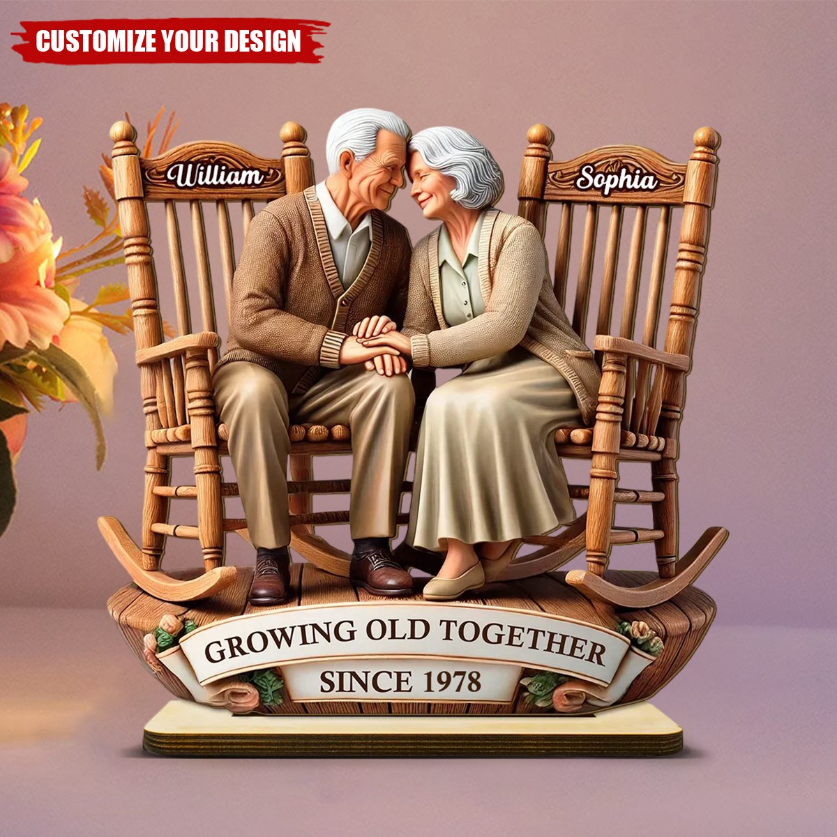 Old Couple Sitting On Rocking Chairs Together - Personalized Standing Wooden PlaqueOld Couple Sitting On Rocking Chairs Together - Personalized Standing Wooden Plaque Old Couple Sitting On Rocking Chairs Together - Personalized Standing