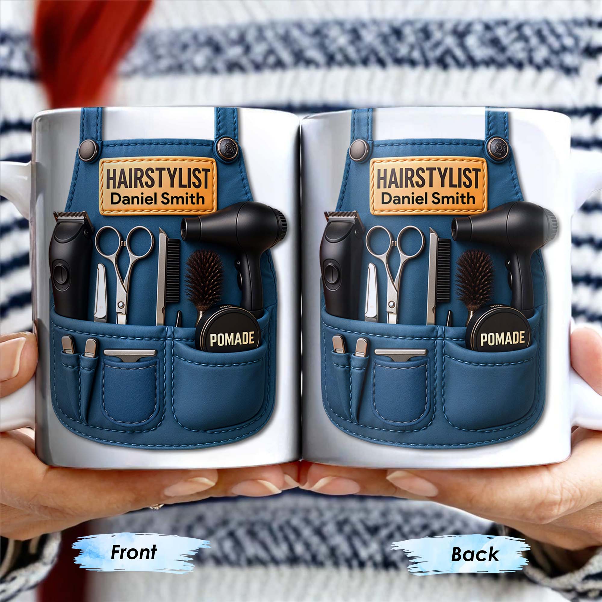 Gift A Unique Personalized Mug For Stylish Hairdressers, Hairstyling Tools And Barber's Apron