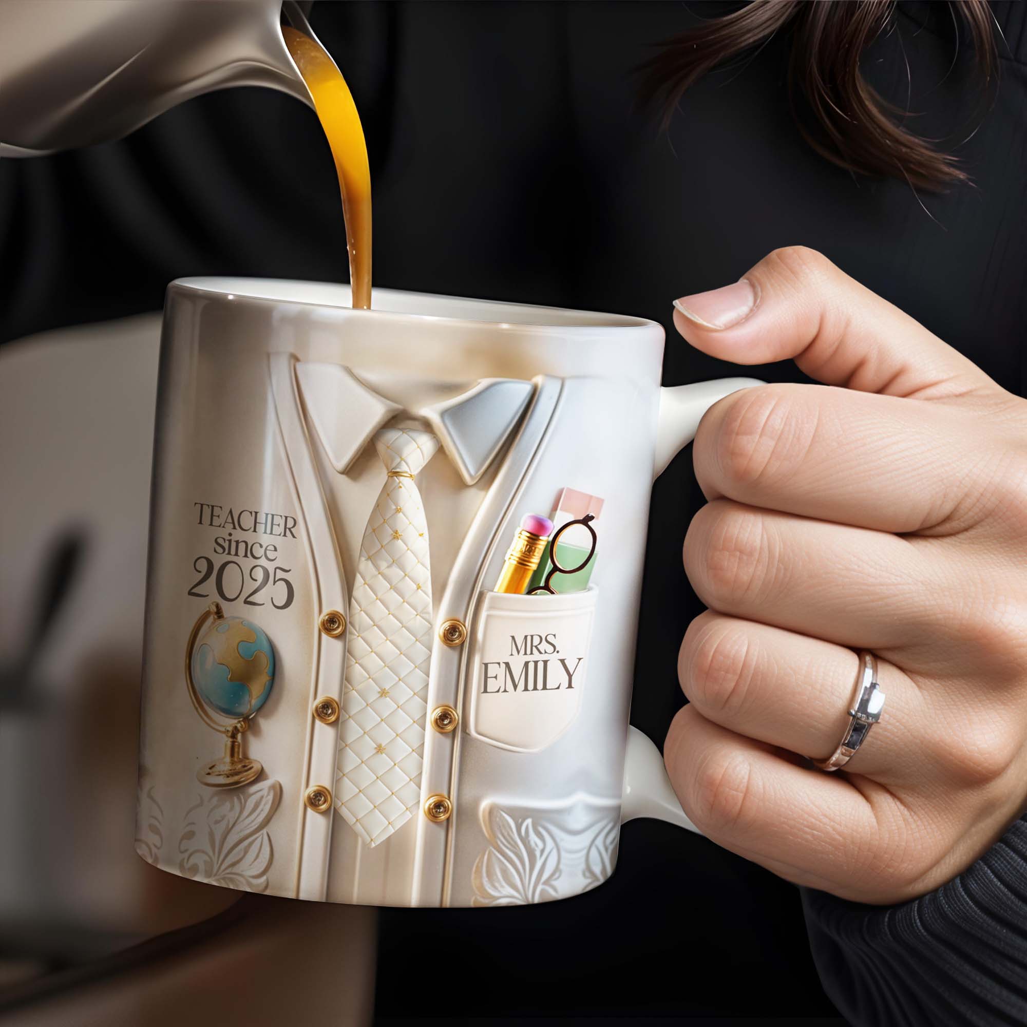 Teacher Since 2025 Featuring Tie, Globe, and Pocket