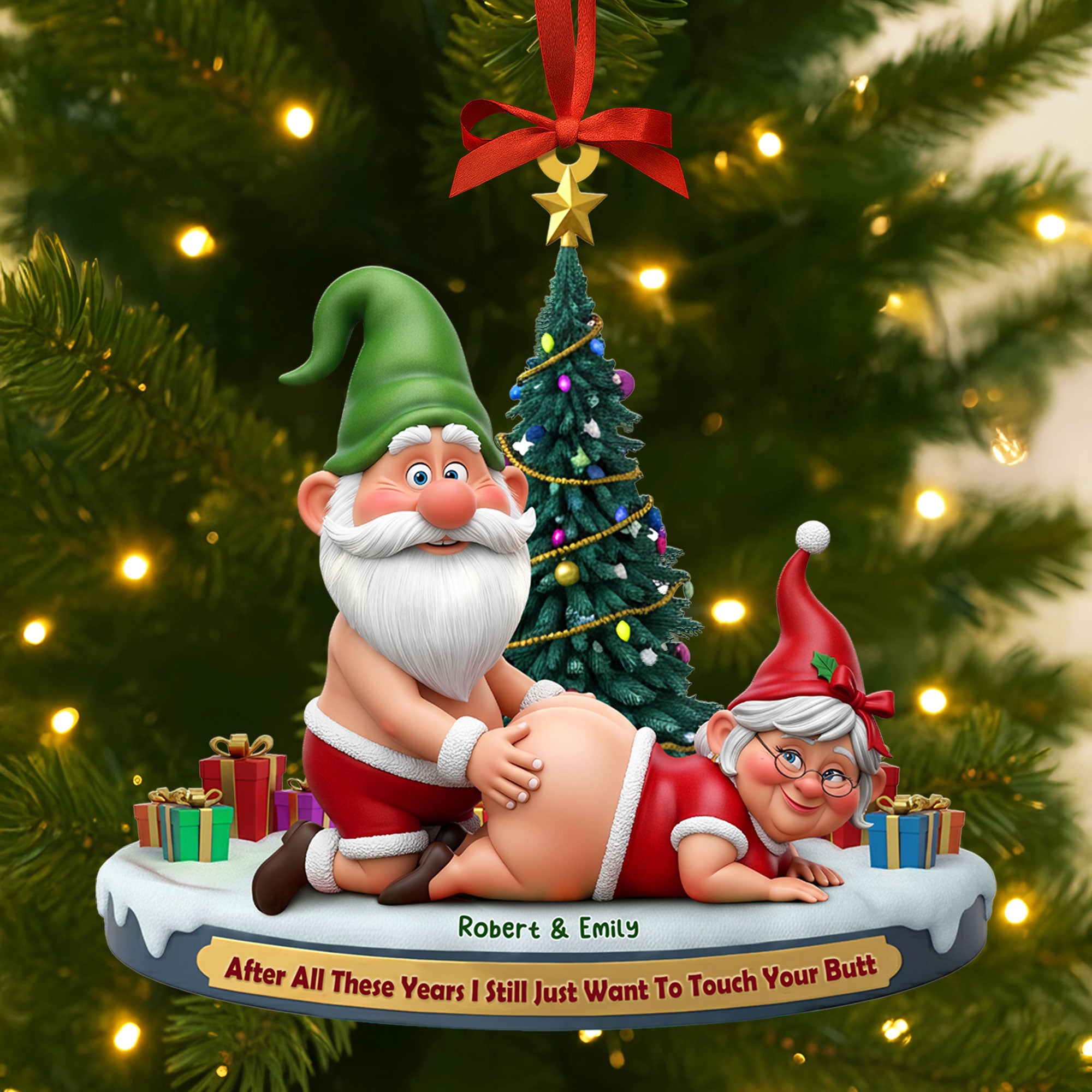 Naughty Old Gnome Couple Ornament - Personalized Gifts For Couple