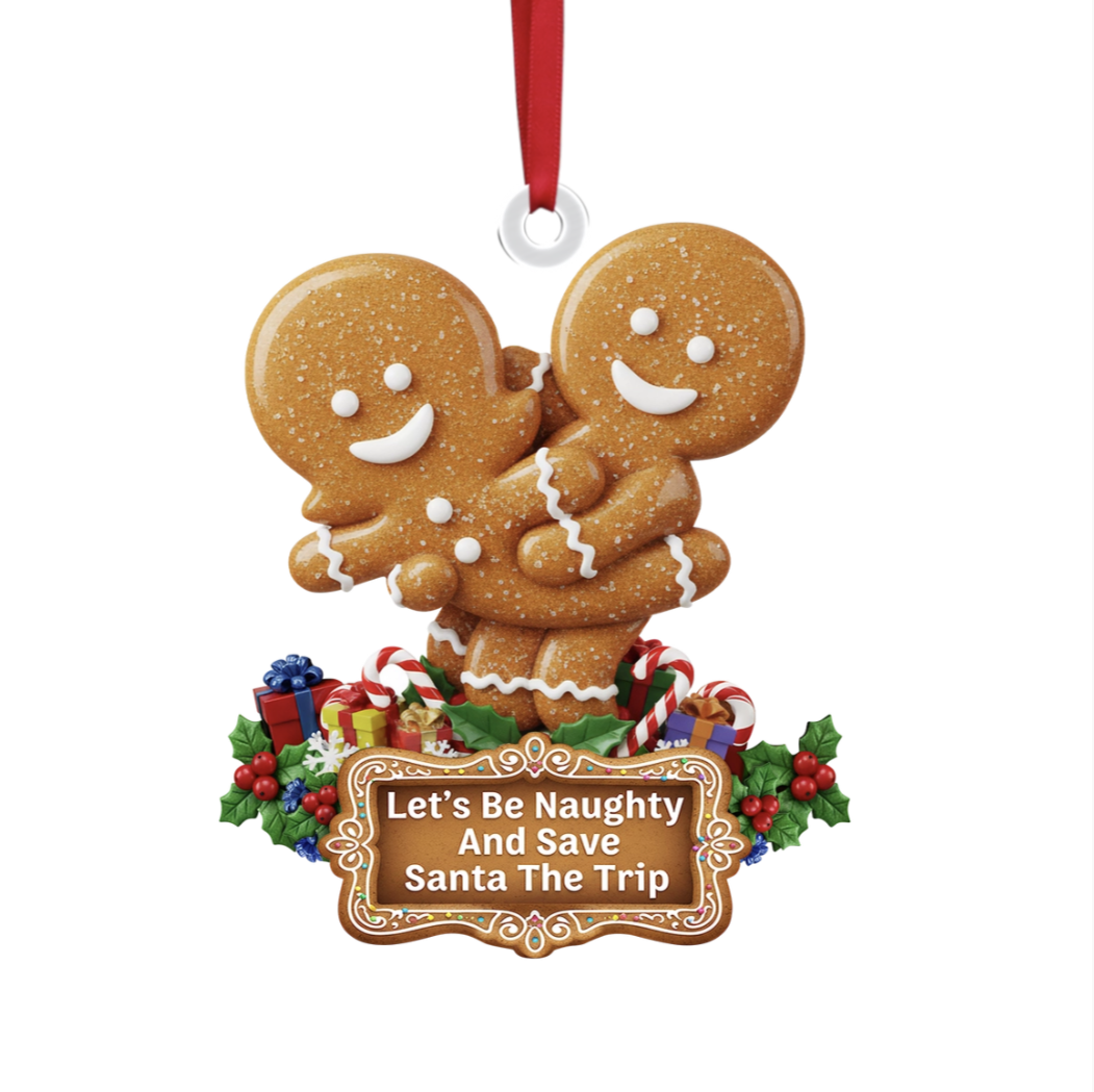 Naughty Gingerbread Couple Christmas Ornament - Personalized Gifts For Couple