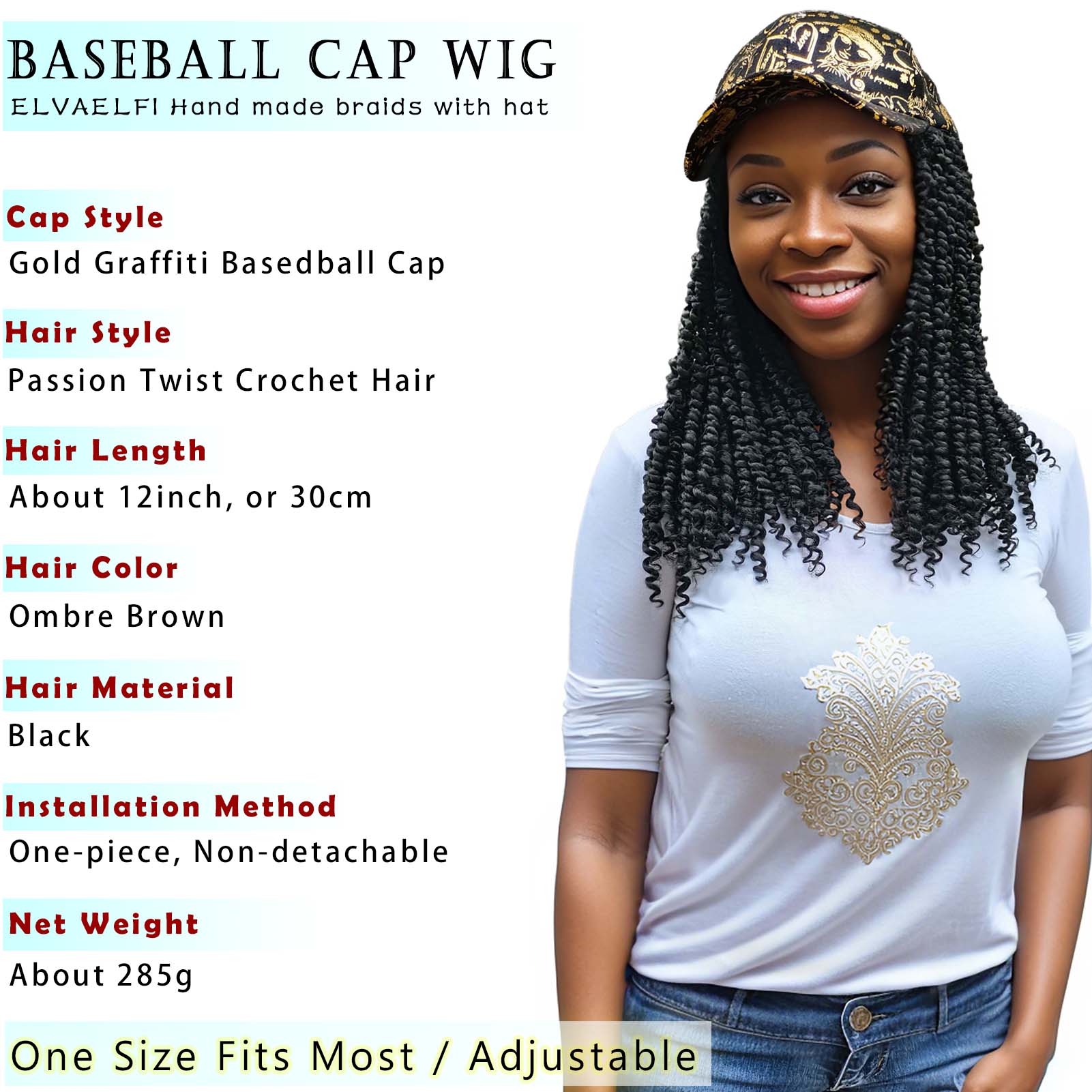 Baseball Cap with Passion Twist Crochet Hair
