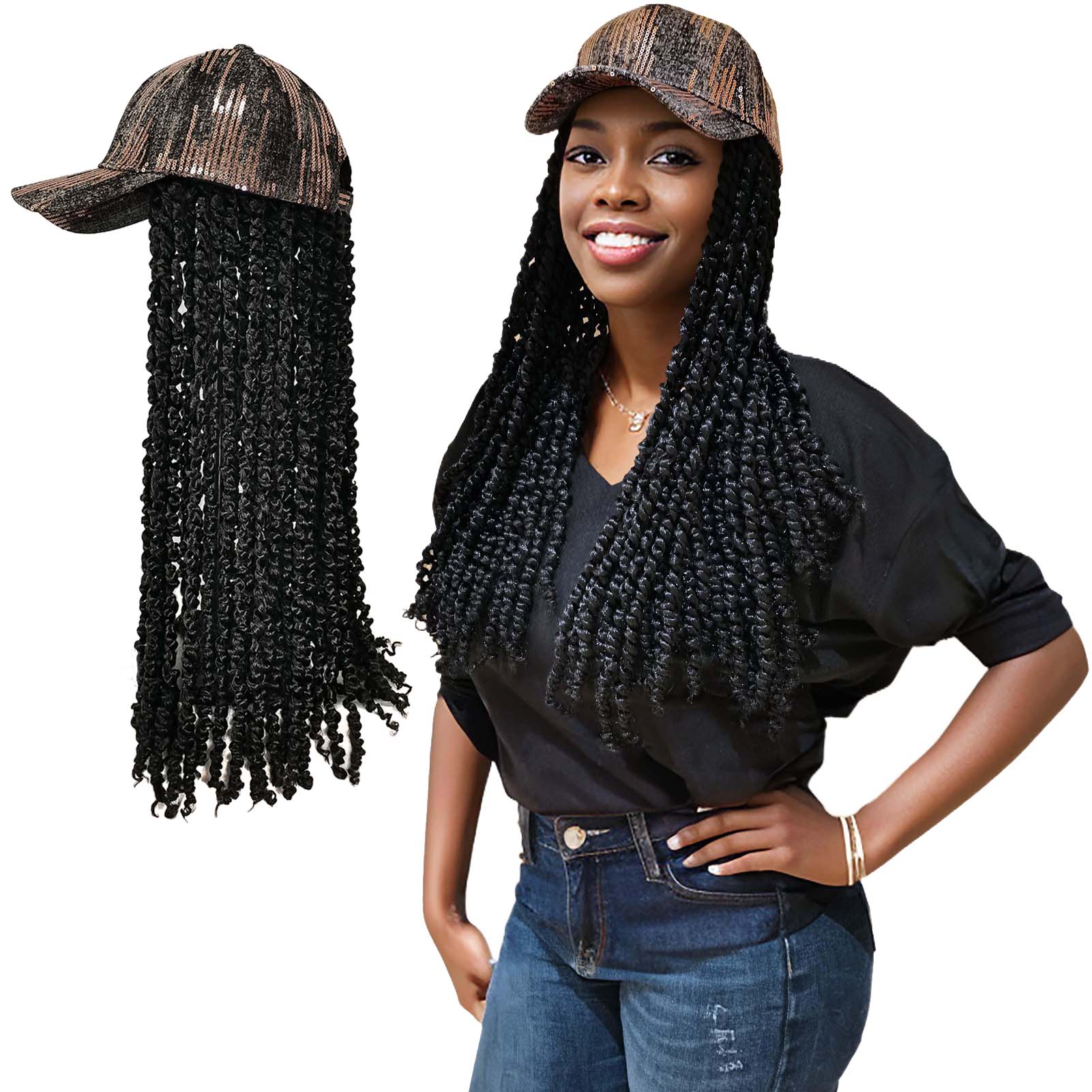 Sequin Baseball Cap with Passion Twist Hair