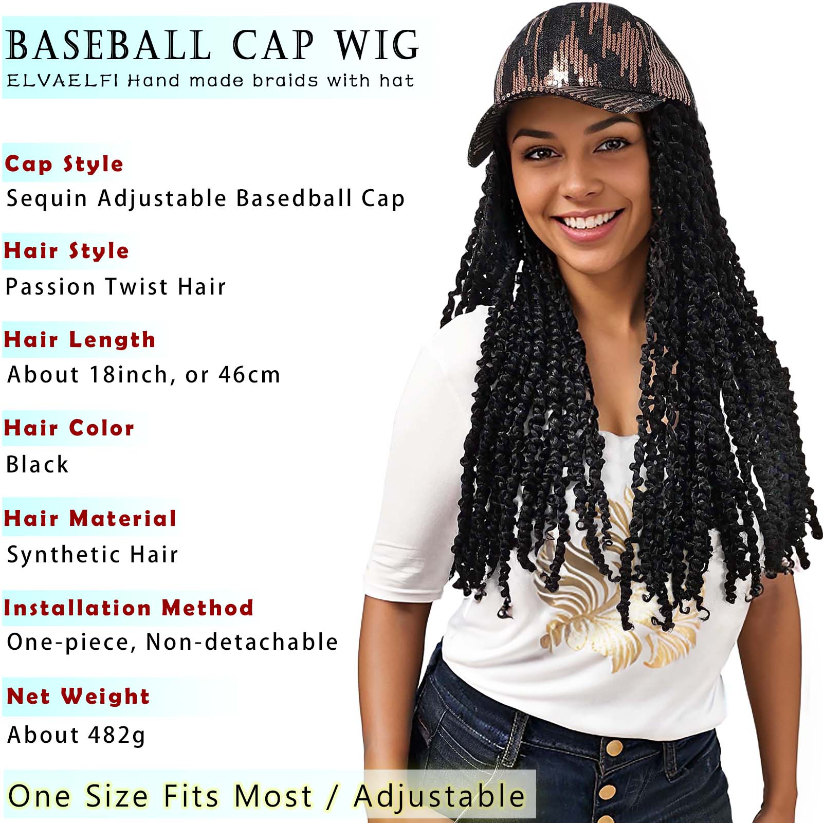 Sequin Baseball Cap with Passion Twist Hair