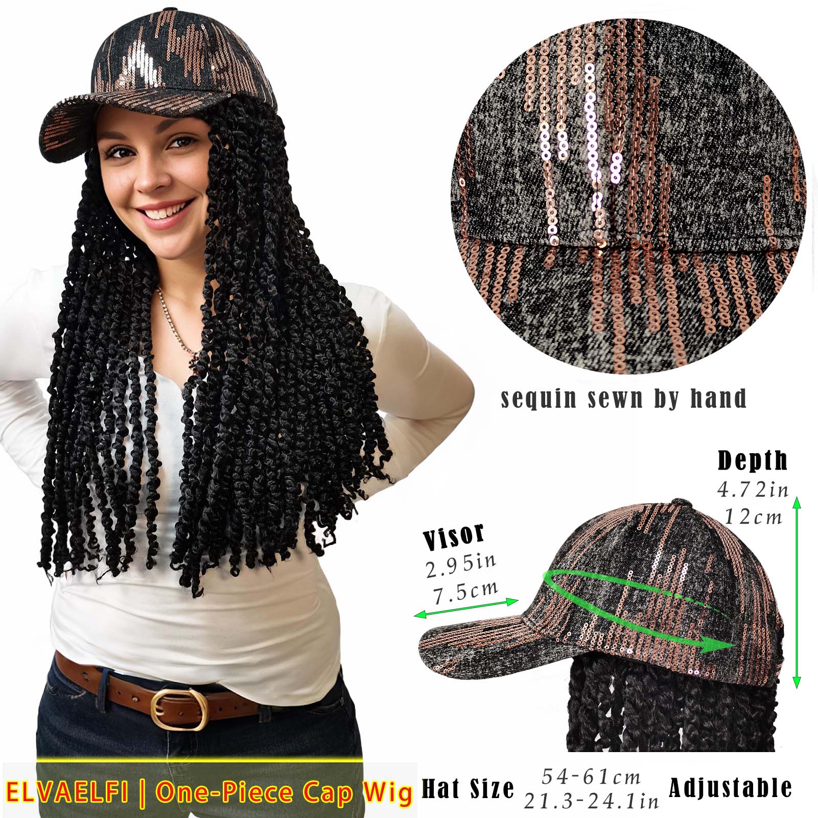 Sequin Baseball Cap with Passion Twist Hair