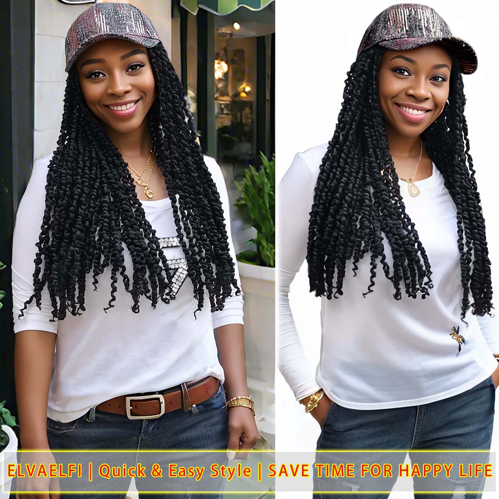 Sequin Baseball Cap with Passion Twist Hair