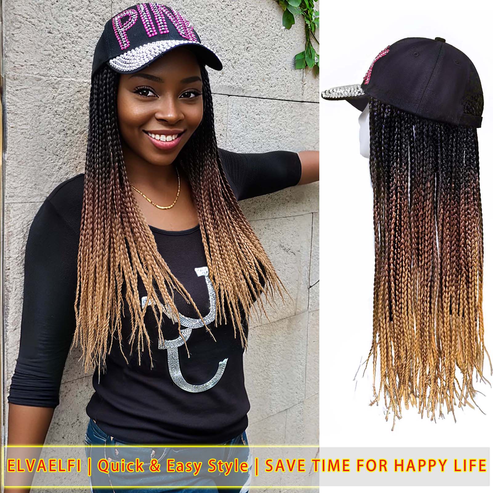 Bling 'Pink' Baseball Cap with 3X Box Braids