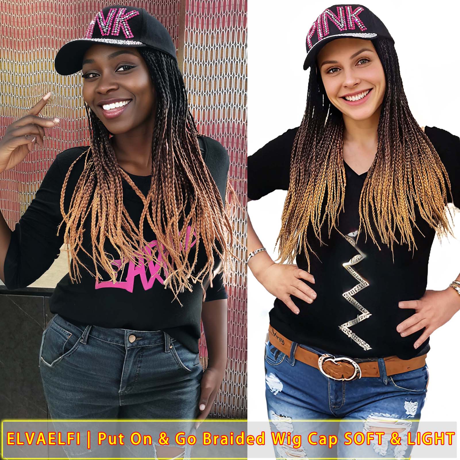 Bling 'Pink' Baseball Cap with 3X Box Braids