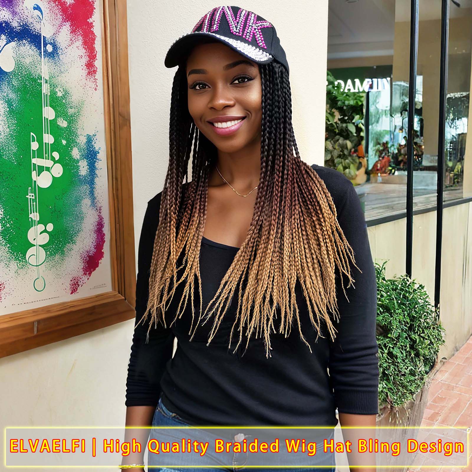 Bling 'Pink' Baseball Cap with 3X Box Braids