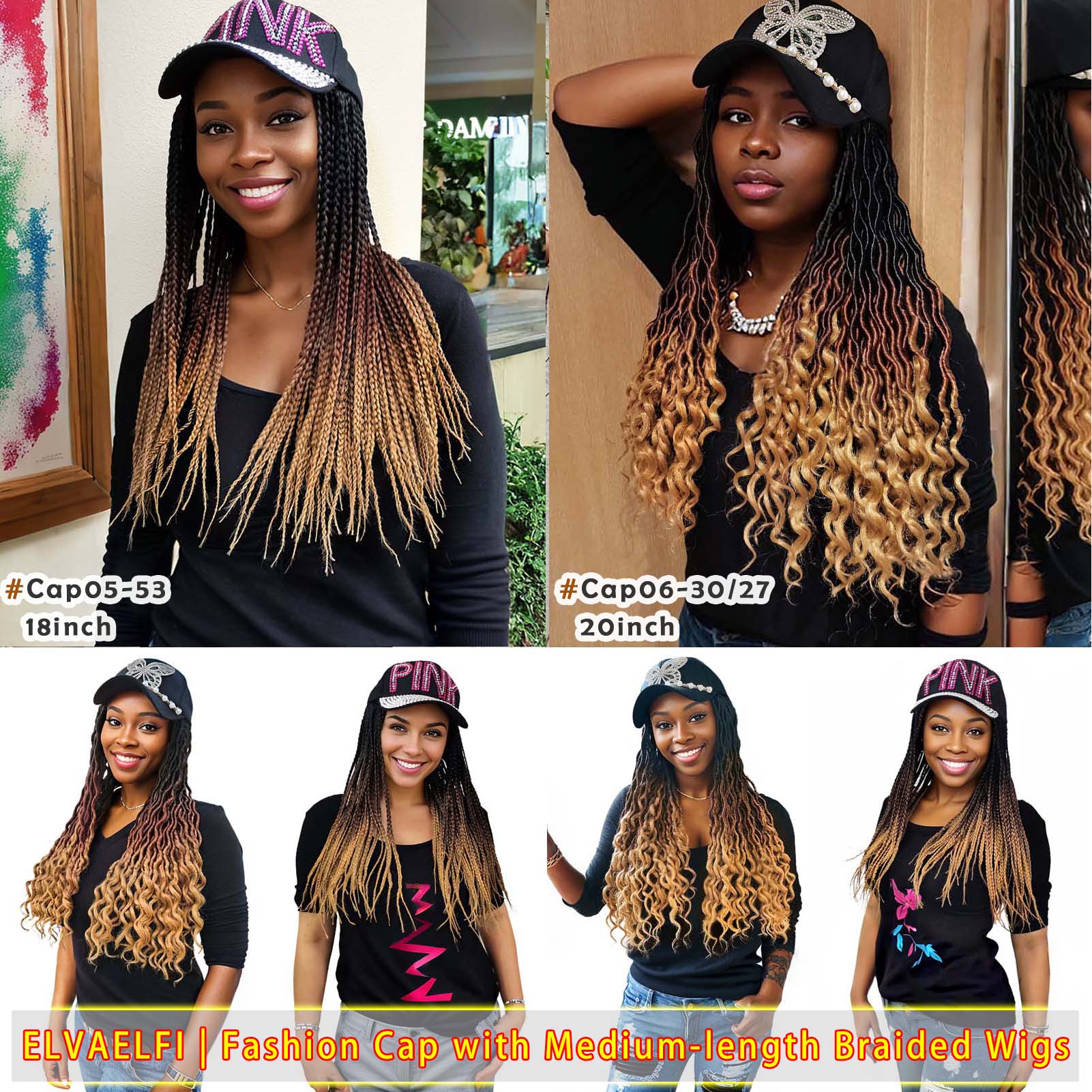 Butterfly Baseball Cap with Goddess Curls Faux Locs Crochet Hair