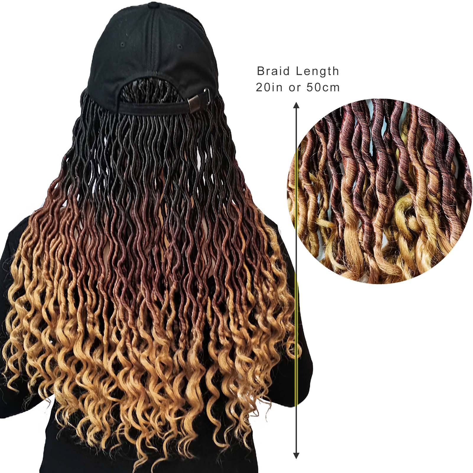 Butterfly Baseball Cap with Goddess Curls Faux Locs Crochet Hair