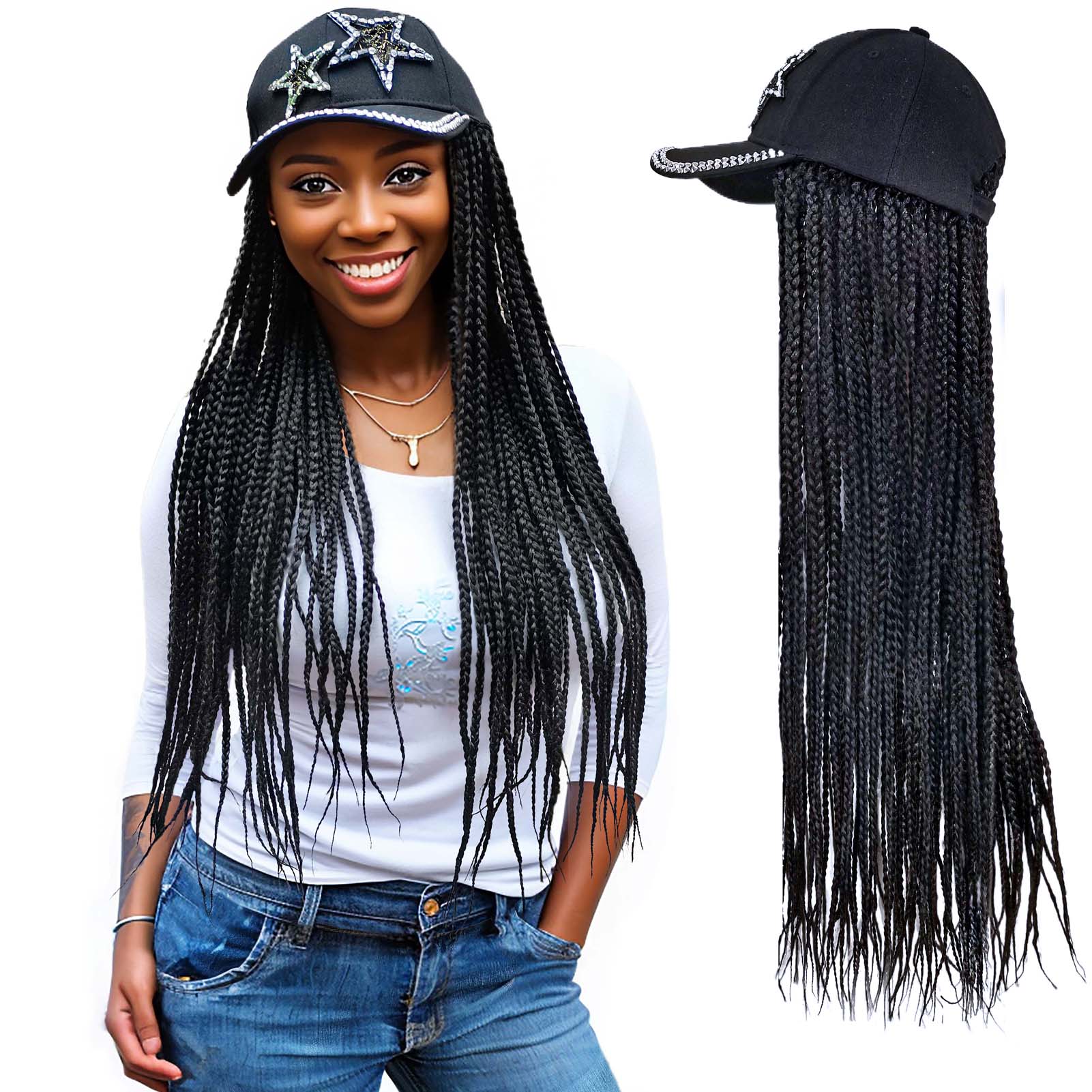 Glitter Star Baseball Cap with 3X Box Braids