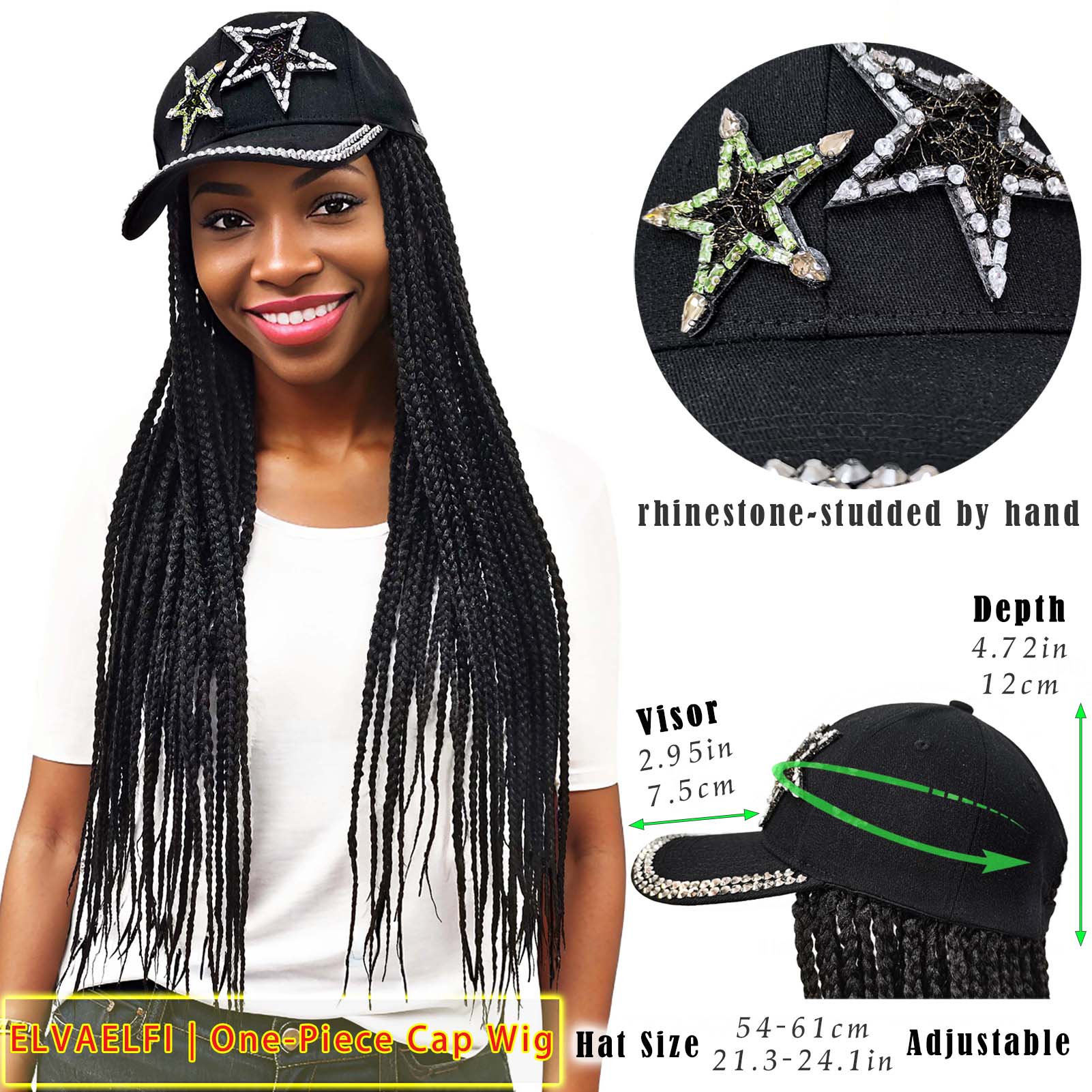 Glitter Star Baseball Cap with 3X Box Braids