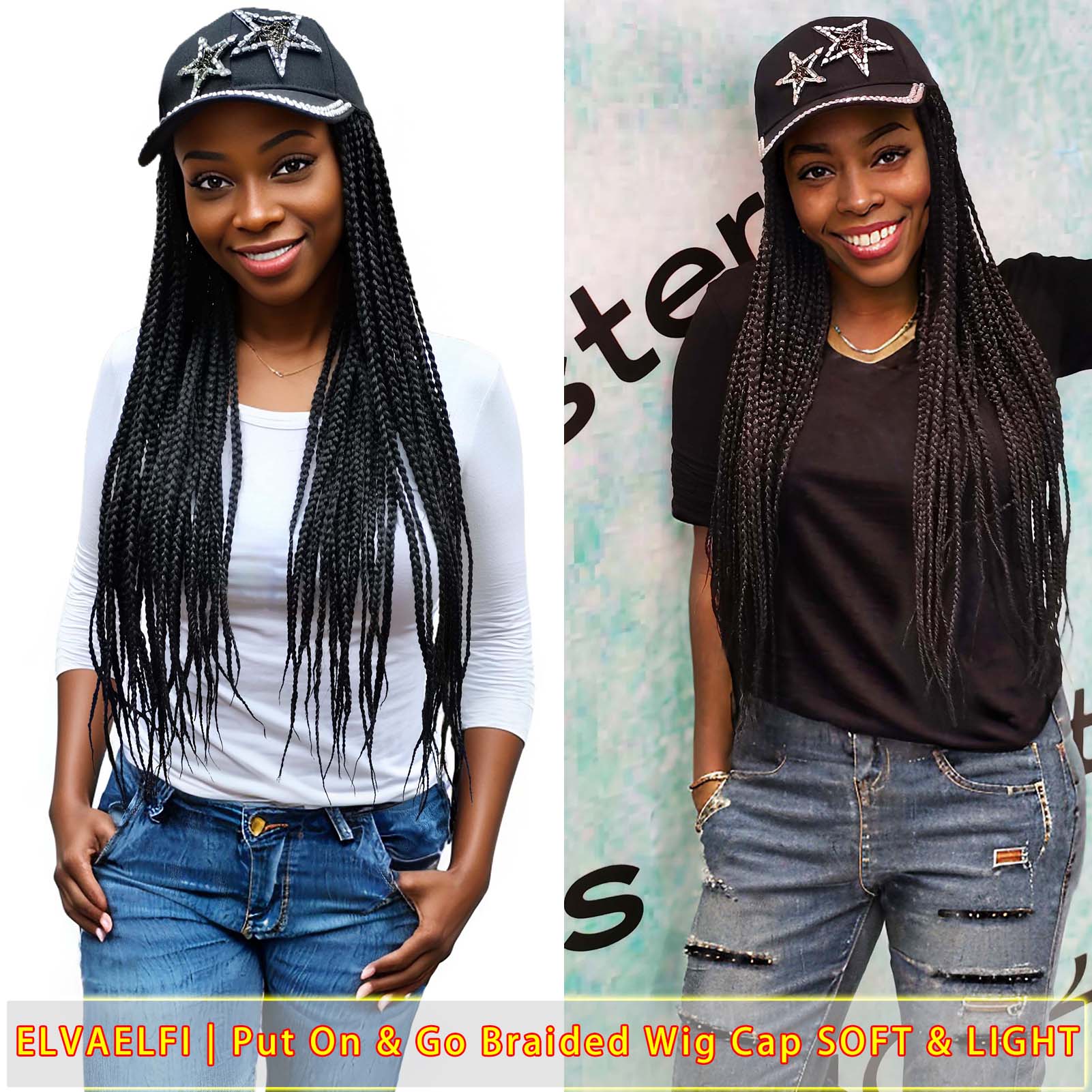 Glitter Star Baseball Cap with 3X Box Braids