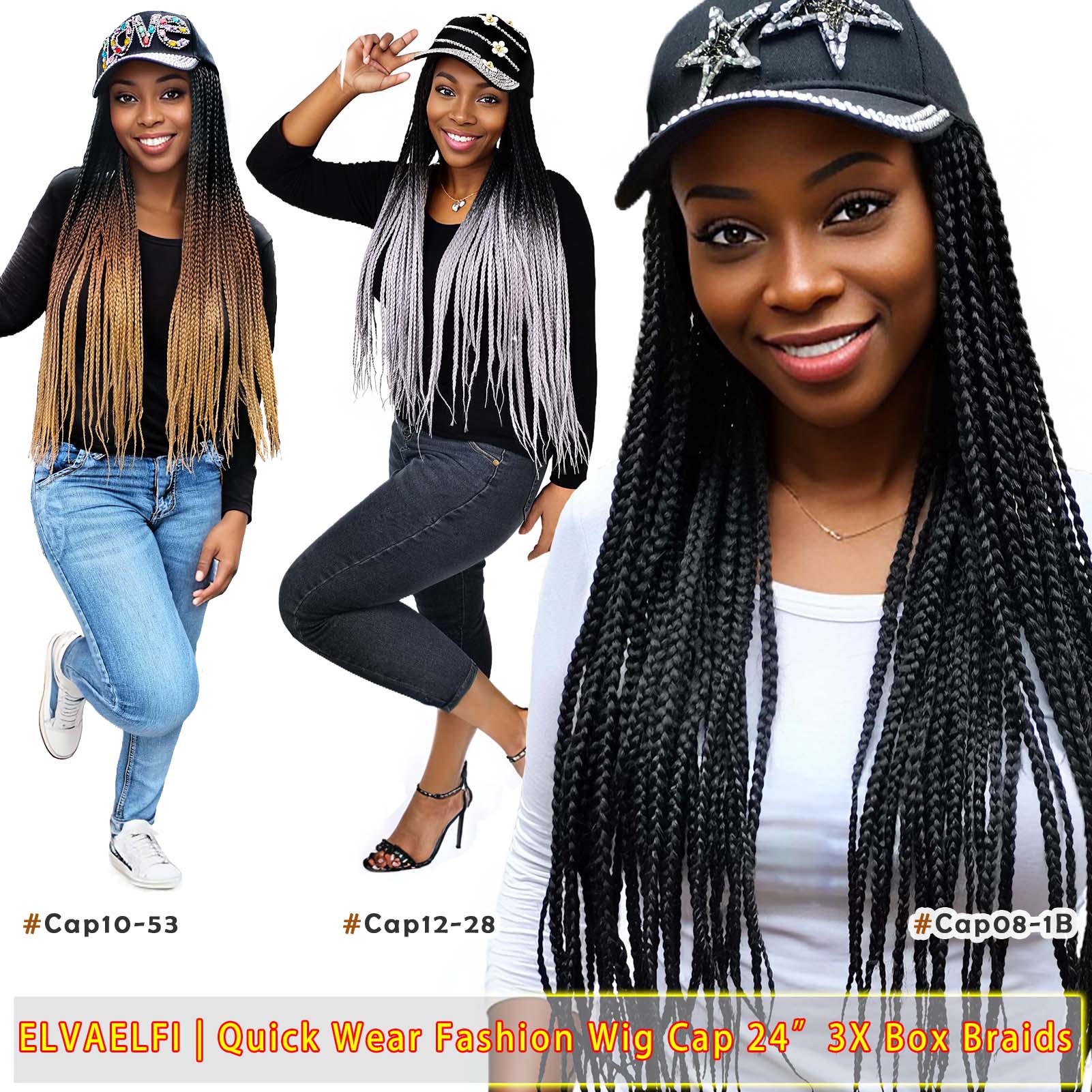 Glitter Star Baseball Cap with 3X Box Braids