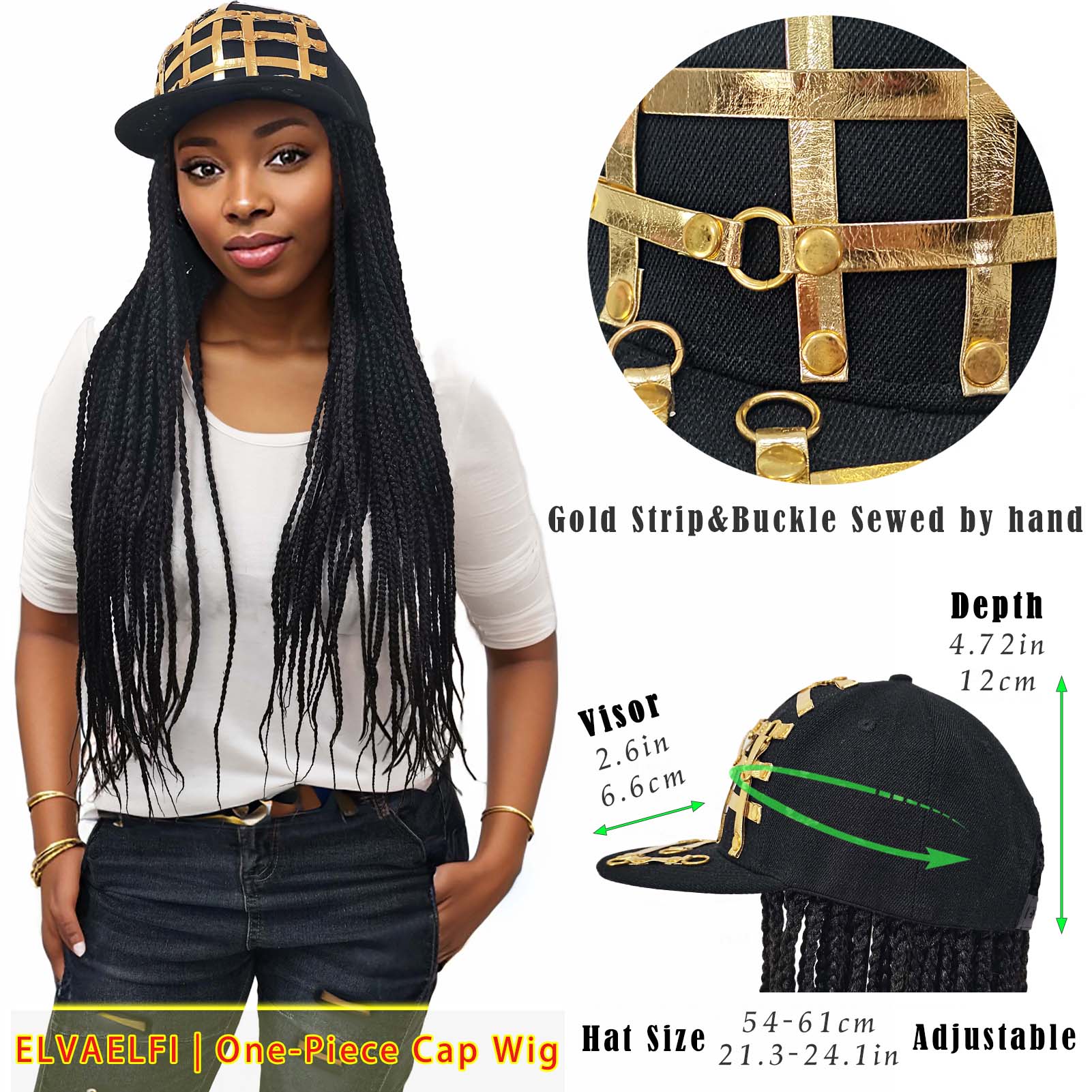 Golden Stripe Flat Cap with 3X Box Braids