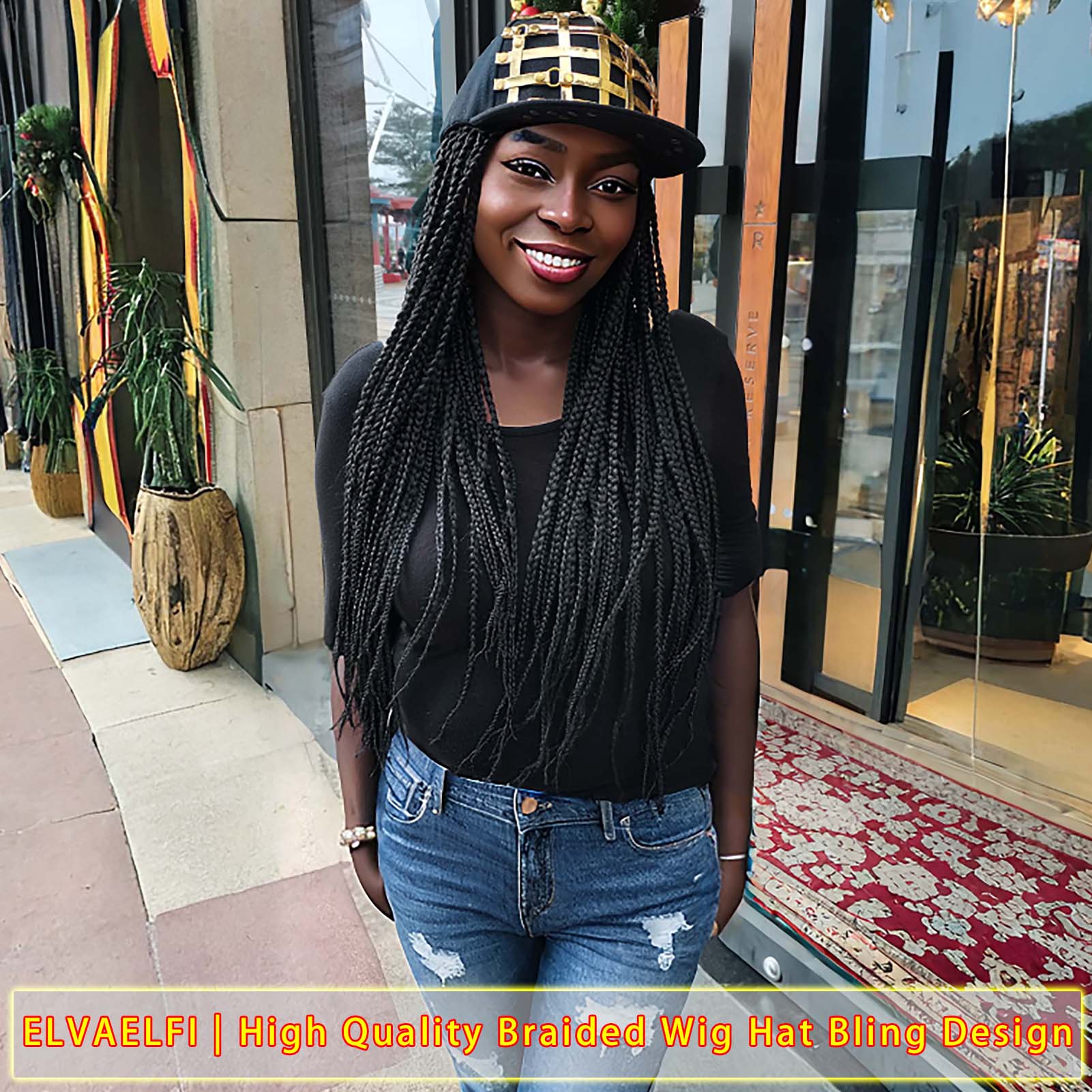 Golden Stripe Flat Cap with 3X Box Braids