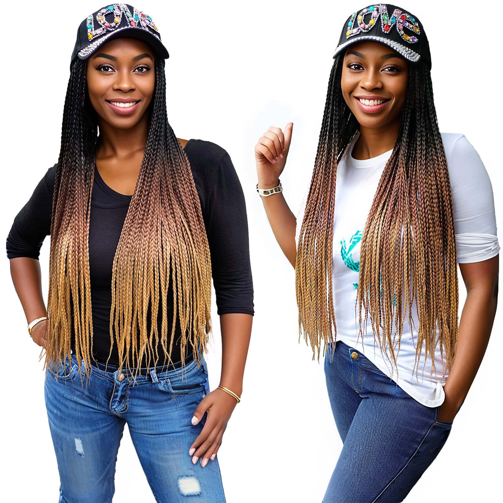 Colorful 'LOVE' Baseball Cap with 3X Box Braids