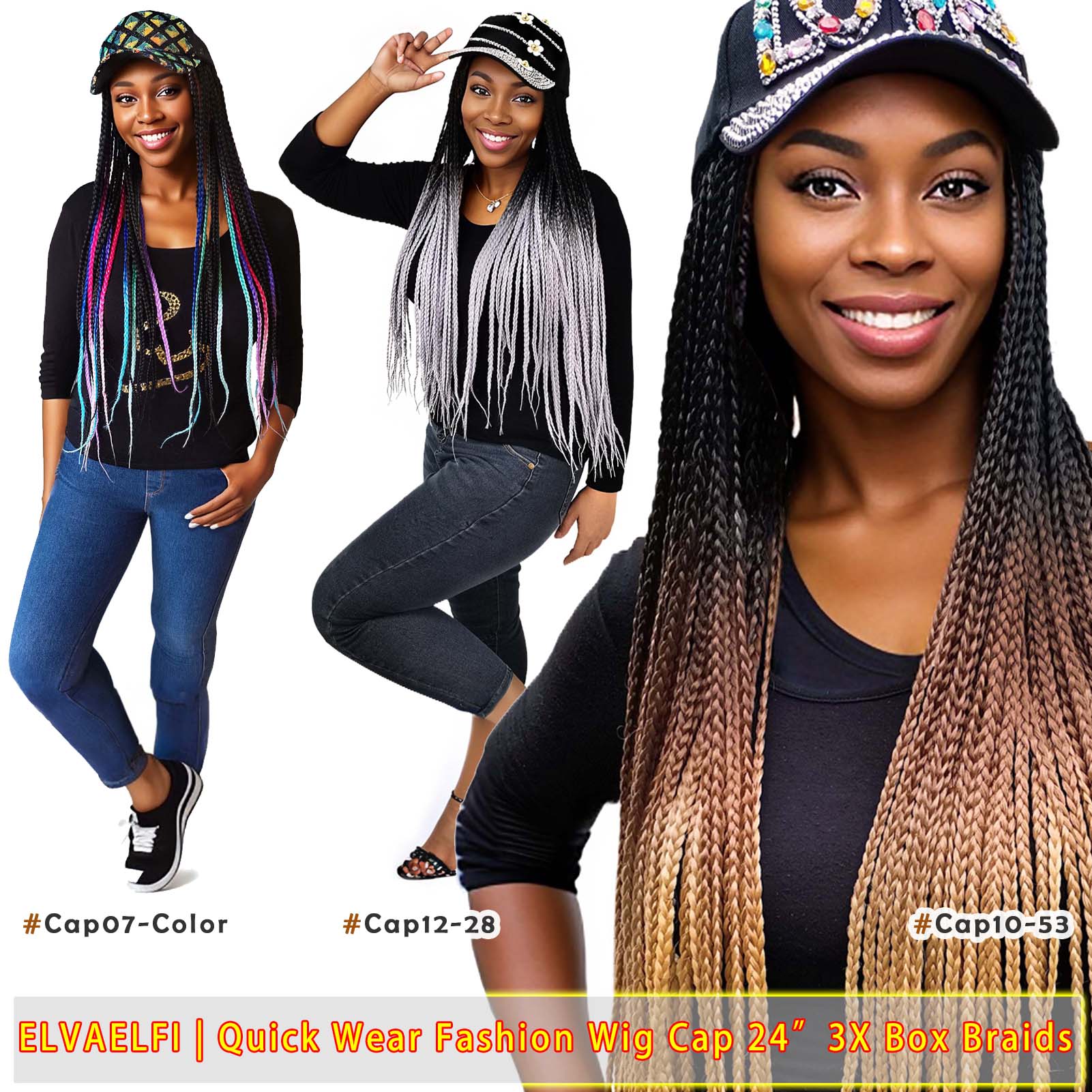 Colorful 'LOVE' Baseball Cap with 3X Box Braids