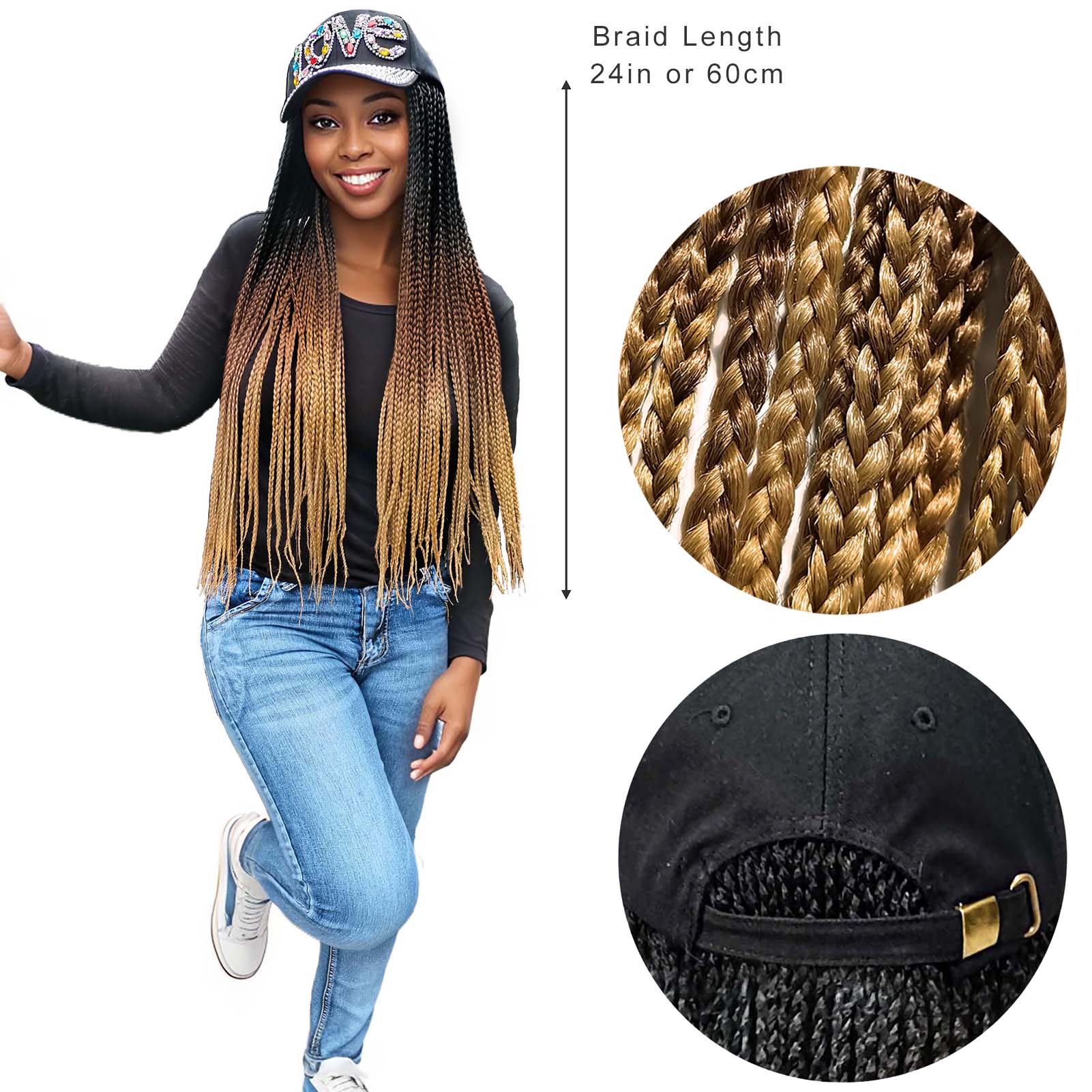 Colorful 'LOVE' Baseball Cap with 3X Box Braids