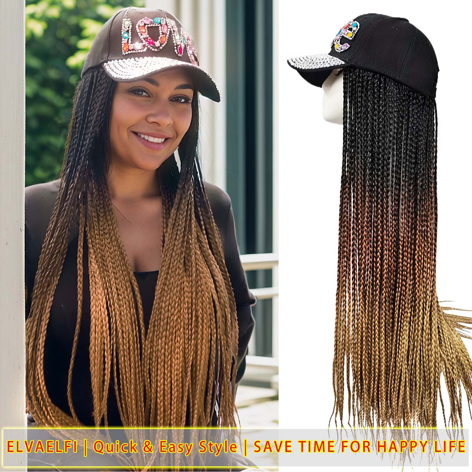 Colorful 'LOVE' Baseball Cap with 3X Box Braids