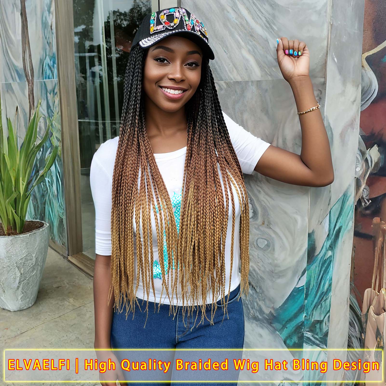 Colorful 'LOVE' Baseball Cap with 3X Box Braids