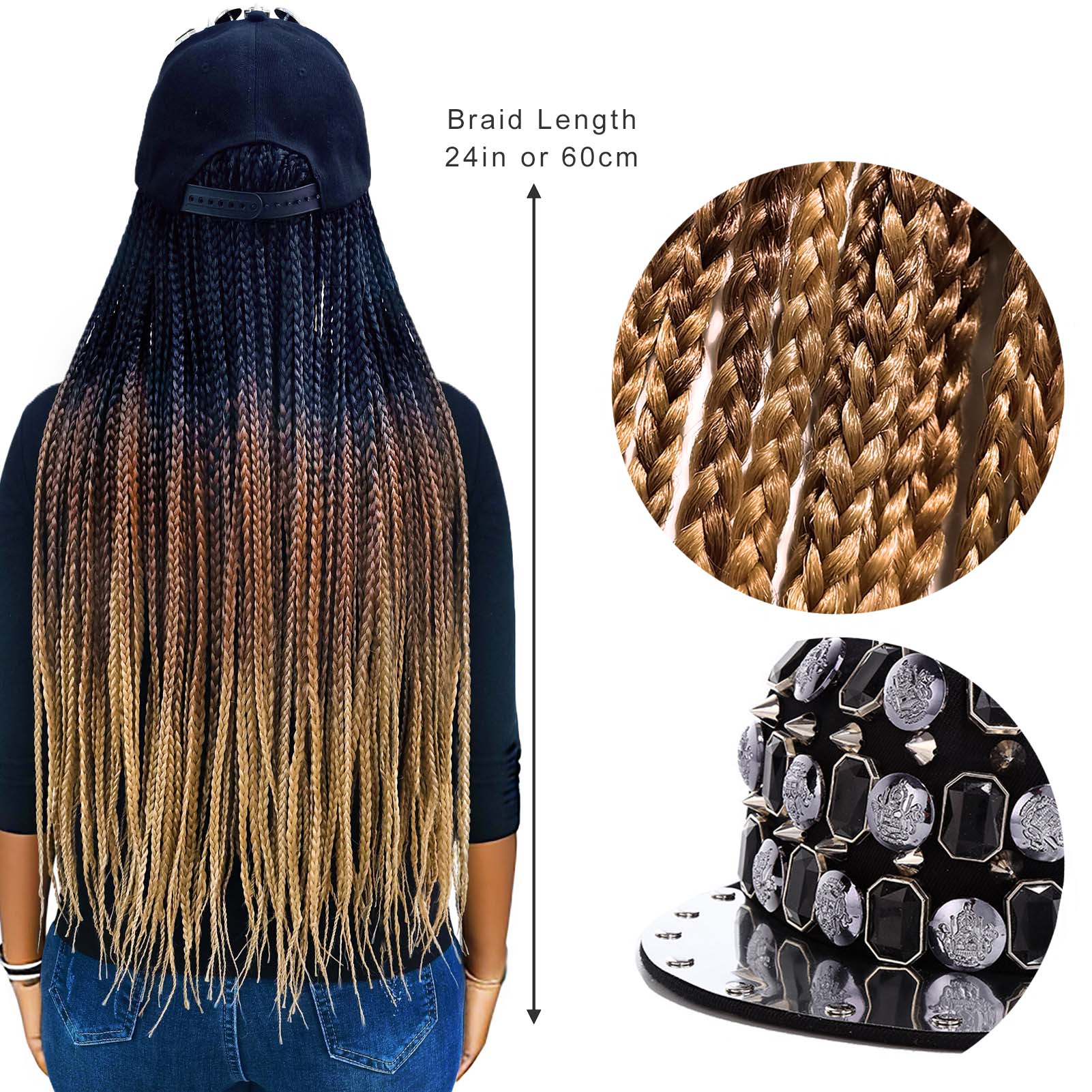 Shiny Rhinestone Studs Flat Cap with 3X Box Braids