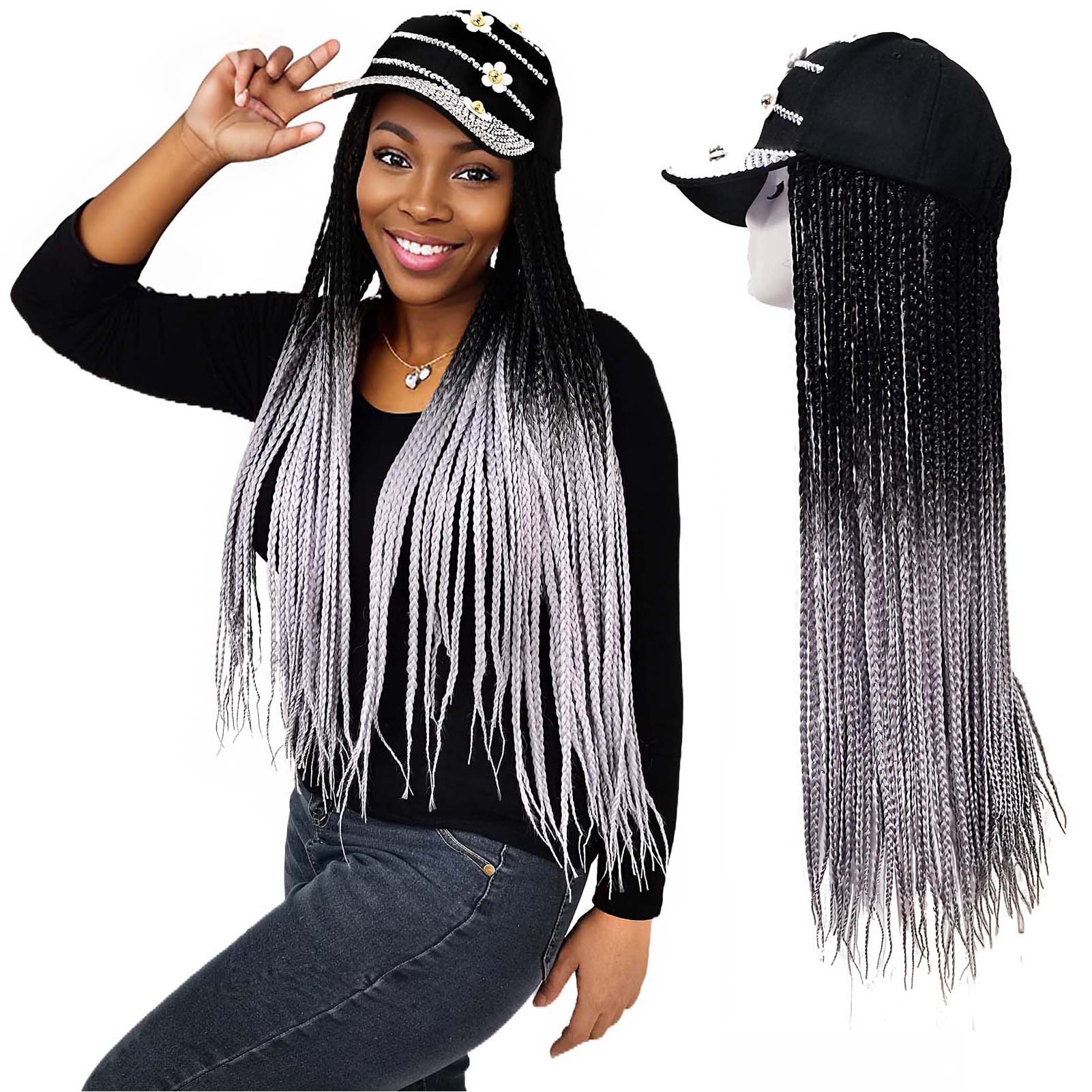 Bling Flower Baseball Cap with 3X Box Braids