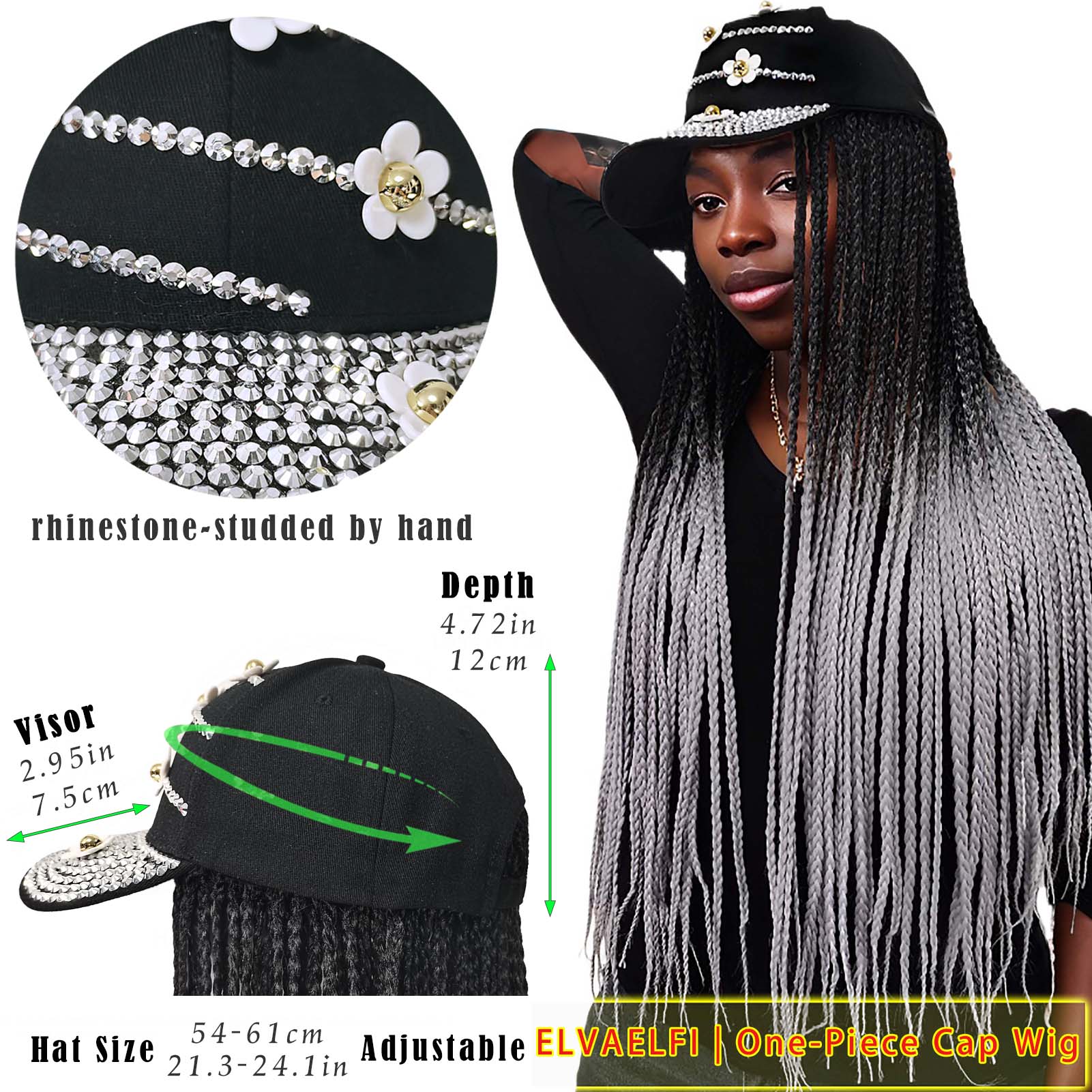 Bling Flower Baseball Cap with 3X Box Braids