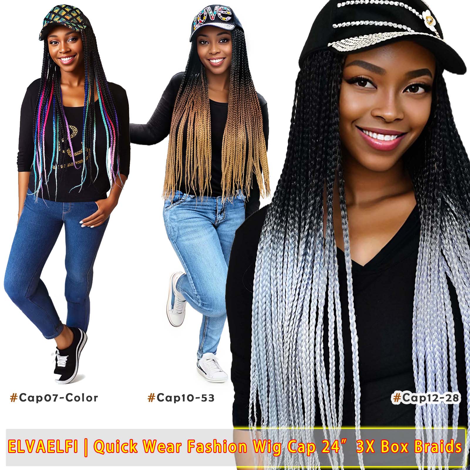 Bling Flower Baseball Cap with 3X Box Braids
