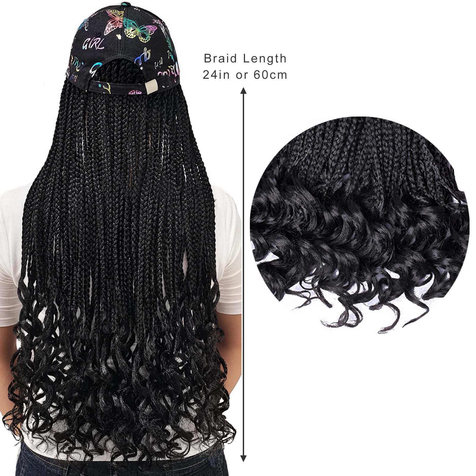 Pastel Chain Graffiti Baseball Cap with 3X Box Crochet Braids Curly Ends