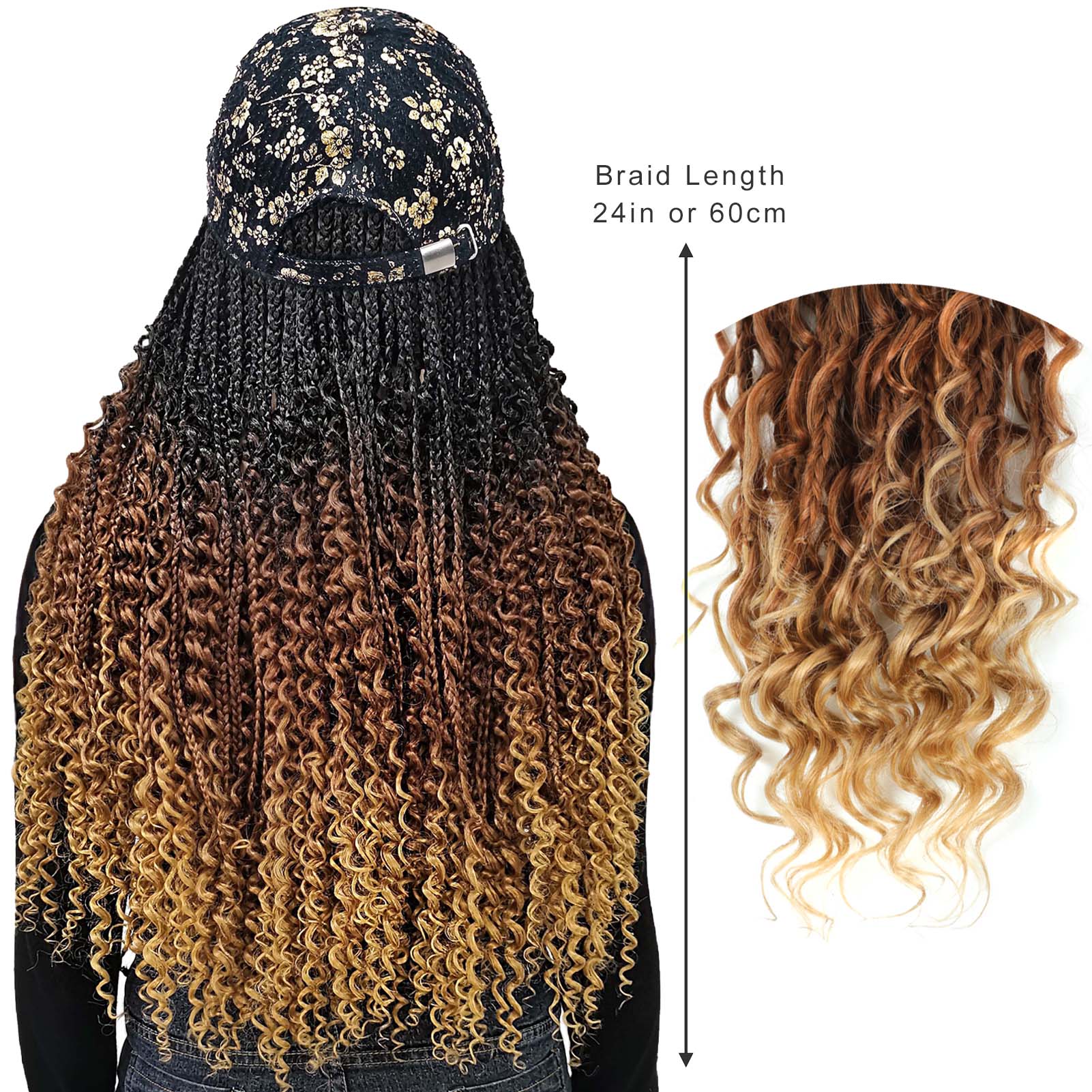 Gold Floral Baseball Cap with Goddess Box River Braids