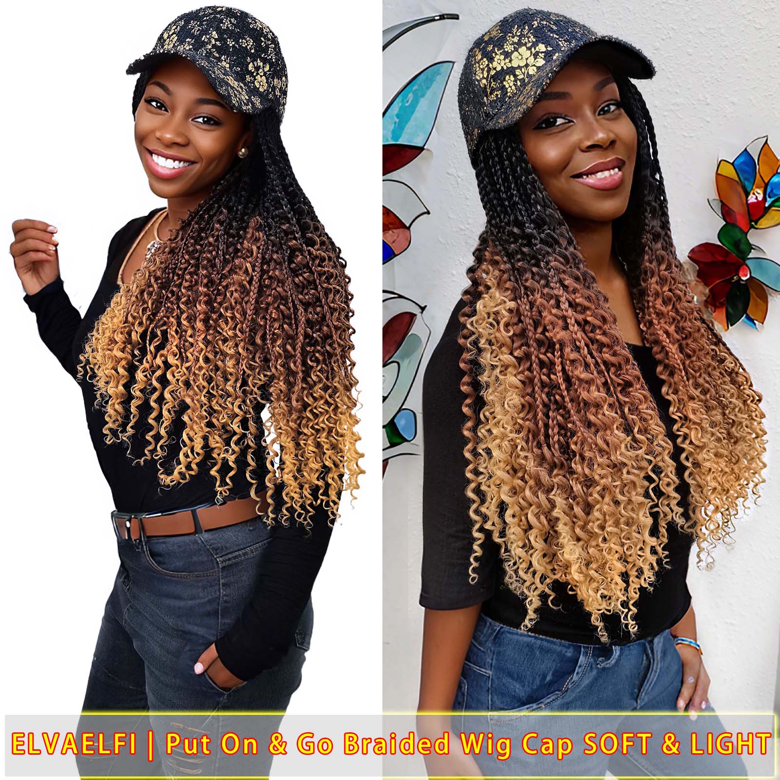 Gold Floral Baseball Cap with Goddess Box River Braids