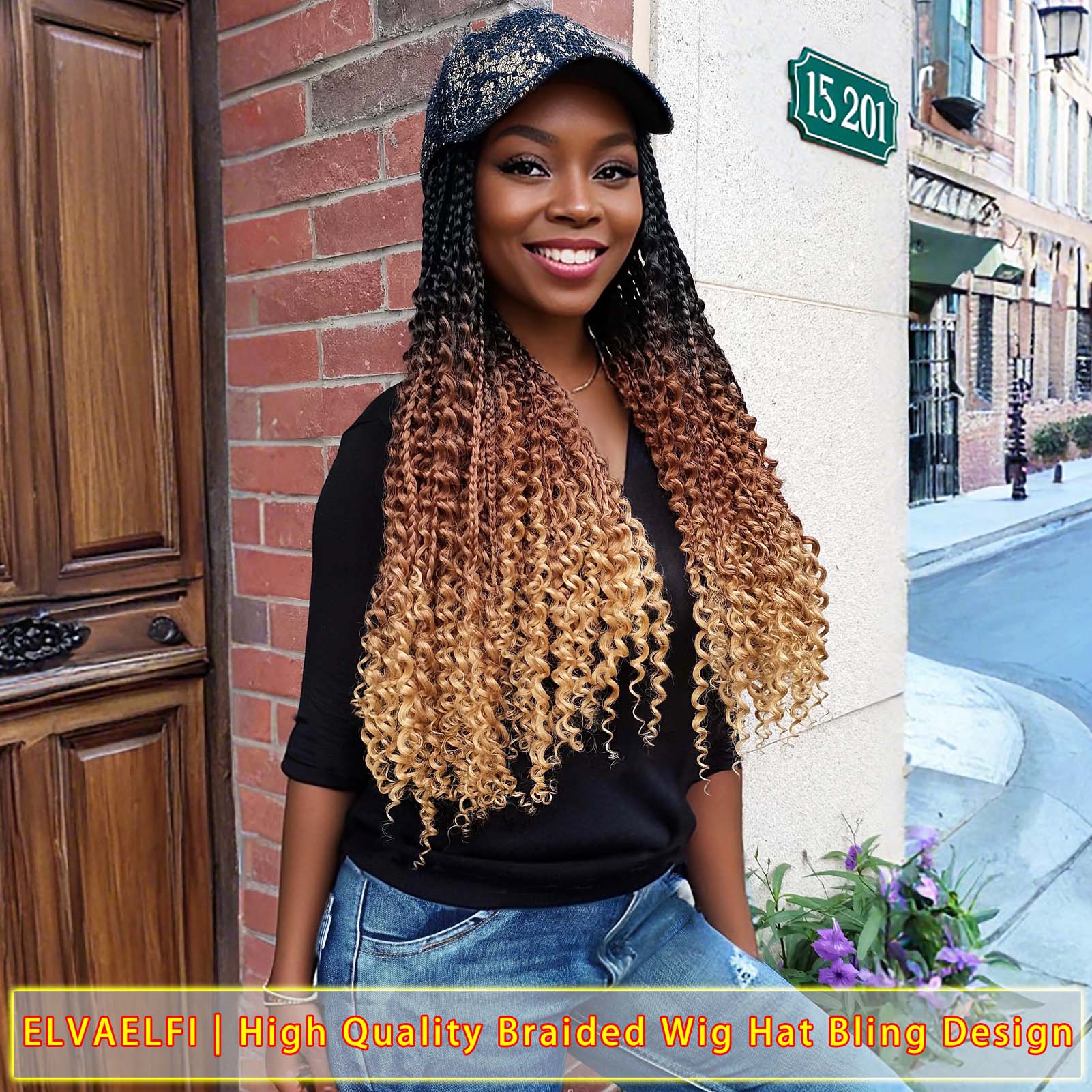 Gold Floral Baseball Cap with Goddess Box River Braids