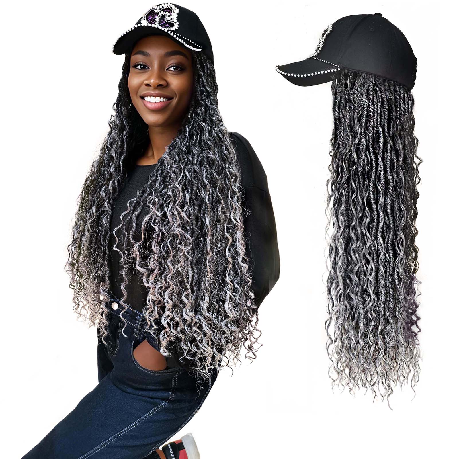 Shiny Heart Baseball Cap with Boho Goddess River Locs Hair