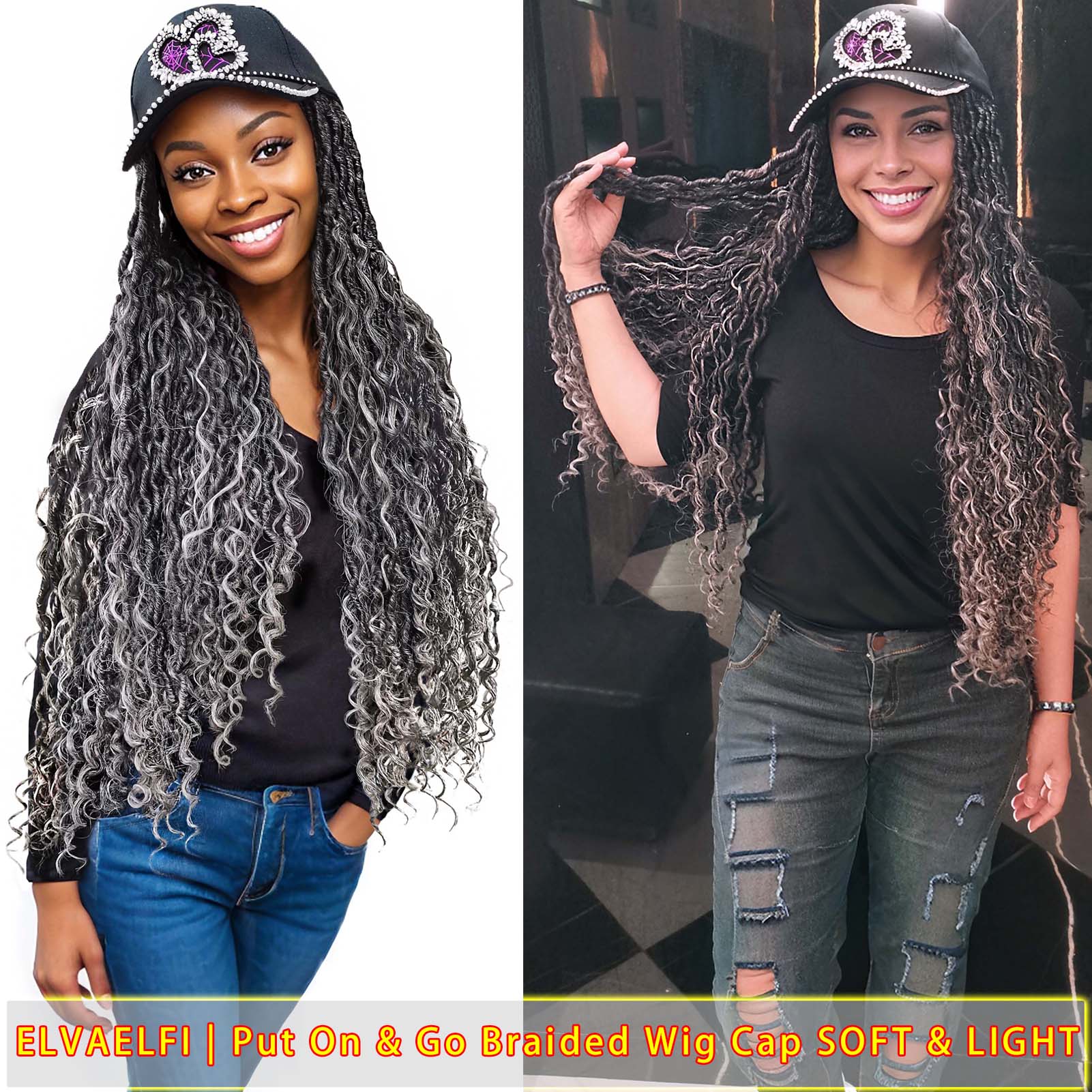 Shiny Heart Baseball Cap with Boho Goddess River Locs Hair