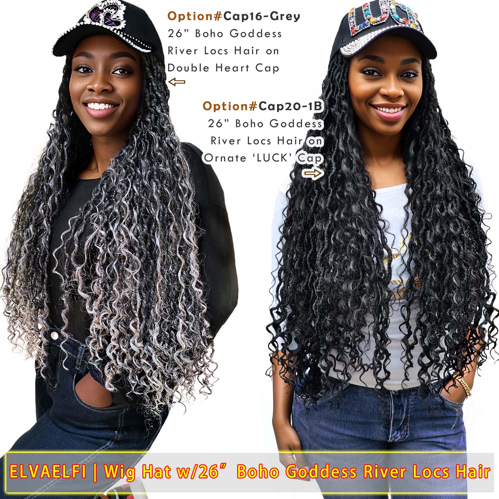 Colorful 'LUCK' Baseball Cap with Boho Goddess River Locs Hair