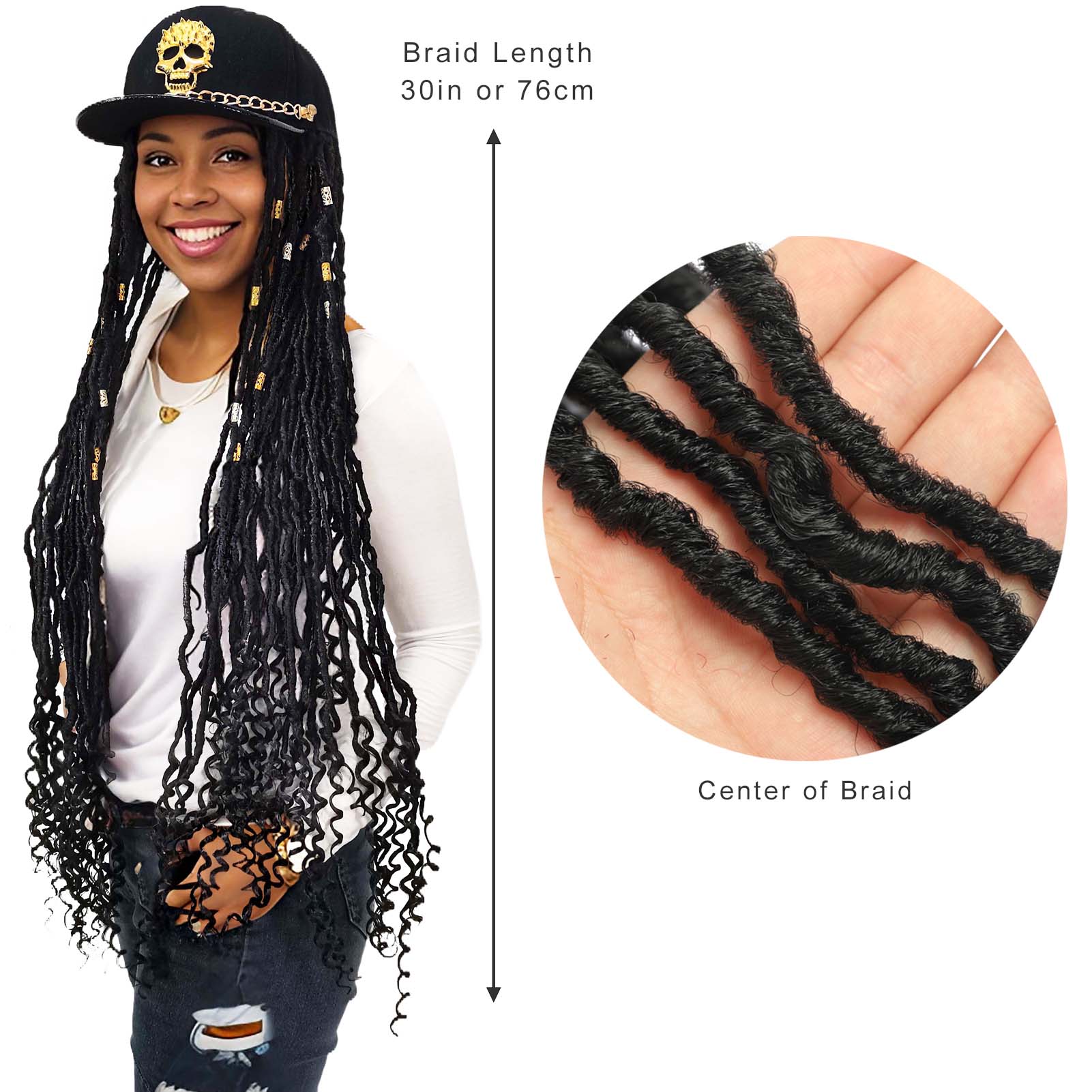 Golden Skull Flat Cap with Nu Locs Crochet Hair Curly Ends