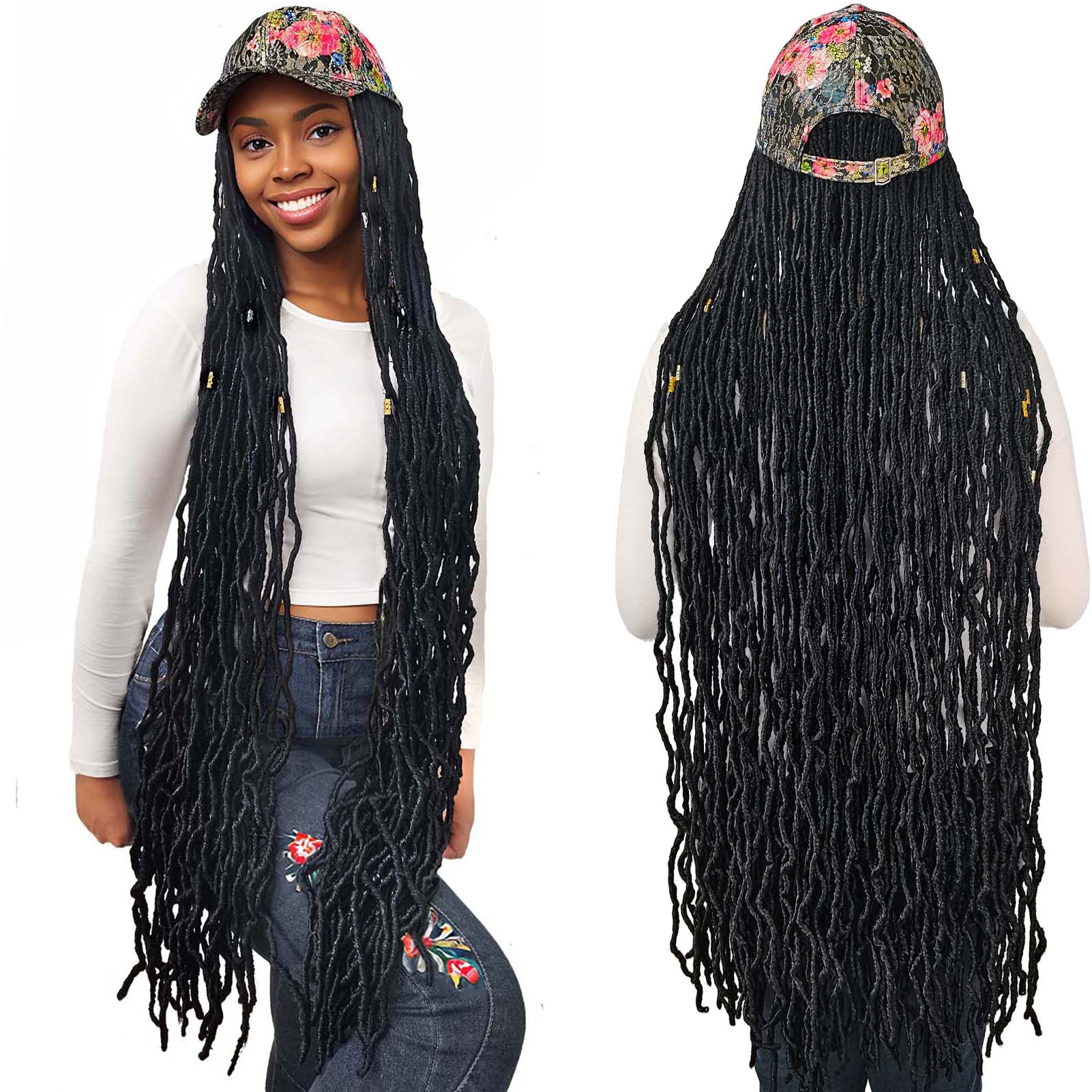 Oriental Aesthetic Baseball Cap with Nu Locs Crochet Hair 