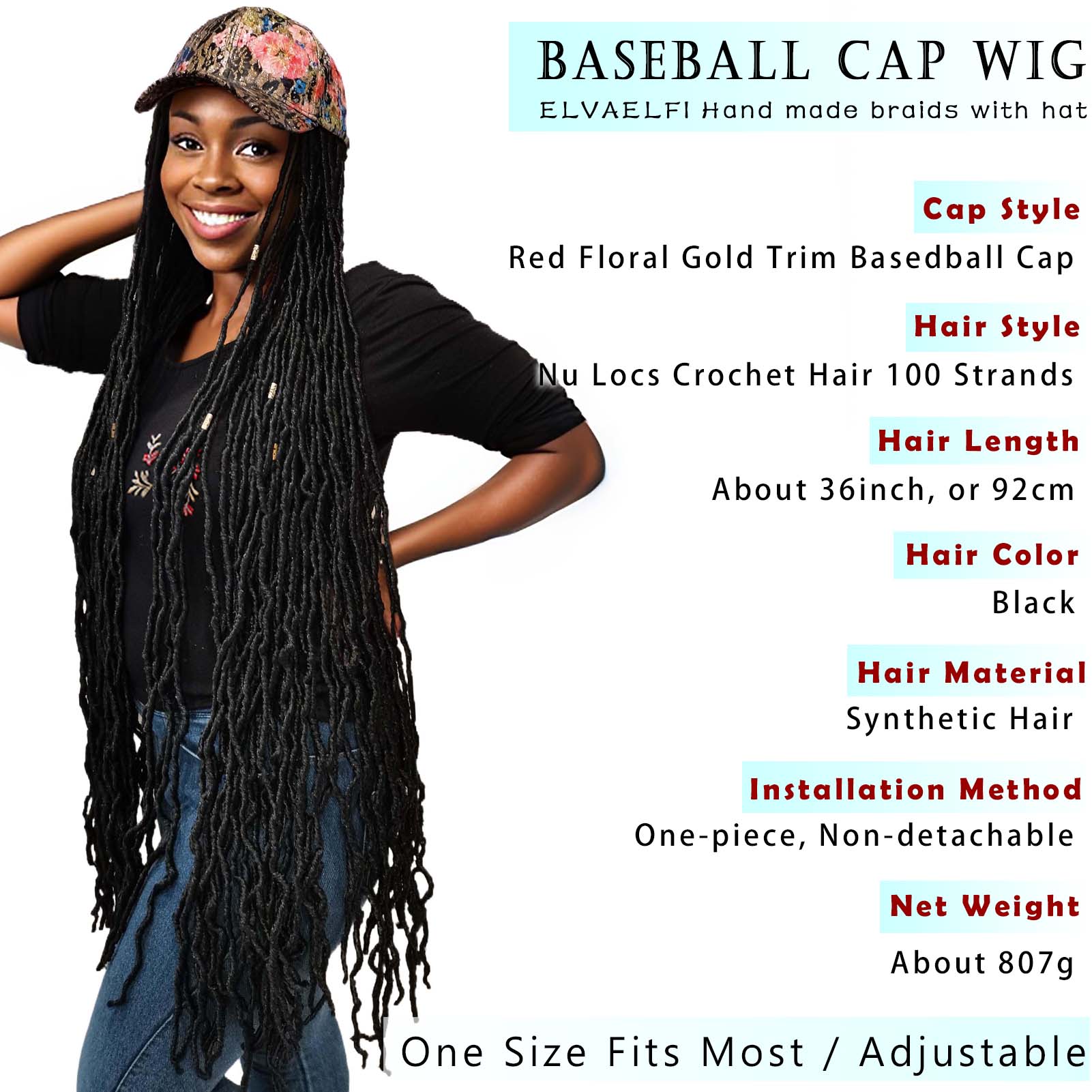 Oriental Aesthetic Baseball Cap with Nu Locs Crochet Hair 